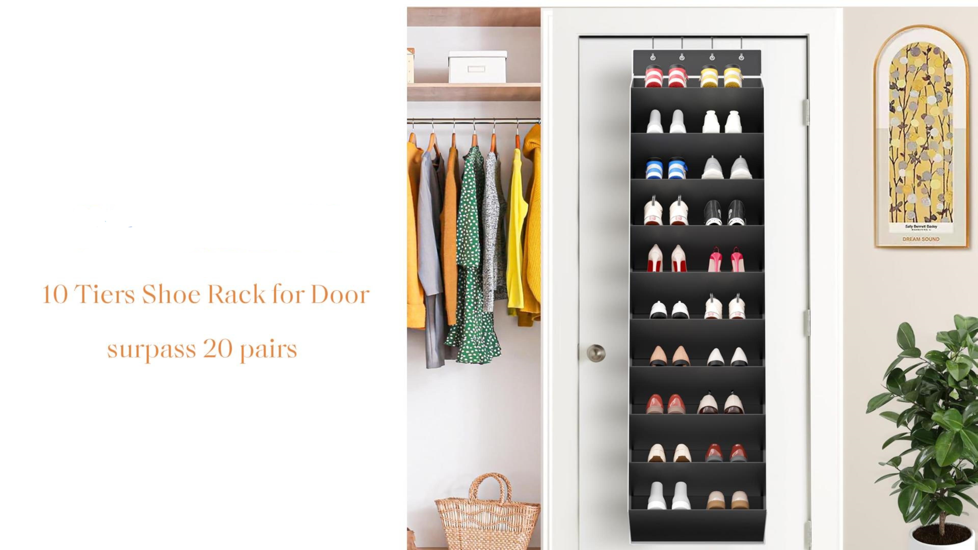 thumbnail video image 2 of KEEPJOY 10 Tiers Large Size Over the Door Shoe Organizer Storage, Hanging Shoe Rack for Door with Deep Pockets, Fit 20 Pairs Shoe Organizer Holder for Sneakers and Boots (Black), 2 of 9