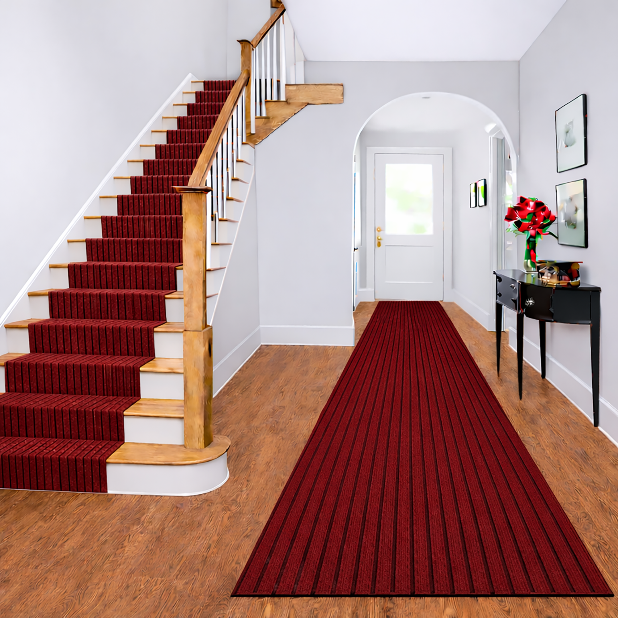 thumbnail video image 2 of 24 in. Wide x Cut-to-Length – Non-Slip, All-Weather, Heavy-Duty Utility Runner Rug – Absorbent, Dirt-Trapping, Kid and Pet Safe for Entryways and High-Traffic Areas, Deep Brick Red, 2 of 13
