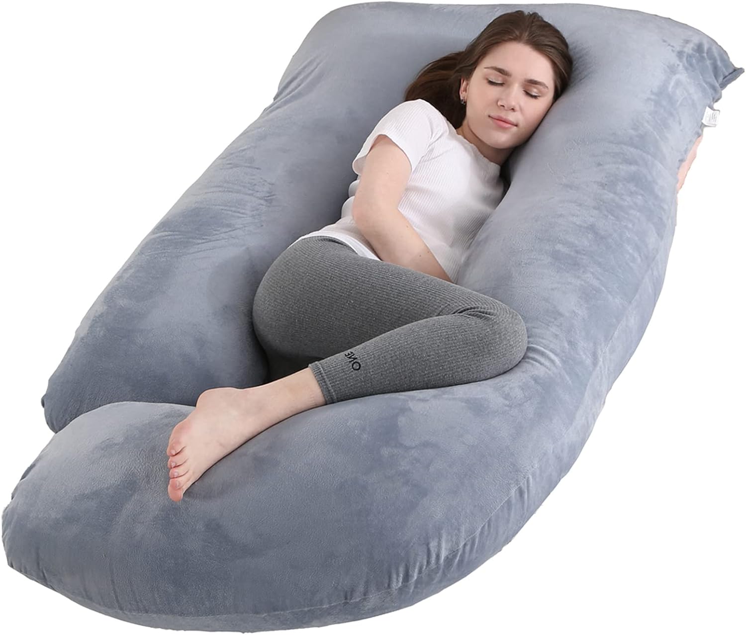 thumbnail video image 2 of Pregnancy Pillows, U-Shape Full Body Maternity Pillow with Removable Cover for Adults Sleeping, 57 Inch, Gray, 2 of 8