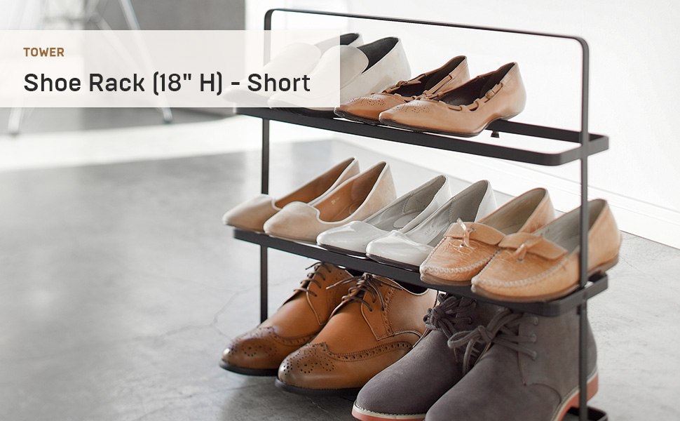 thumbnail video image 2 of Yamazaki Home Shoe Rack, Black, Steel,  Holds 6 to 9 shoes, Supports 19.8 pounds, Handles, 2 of 8