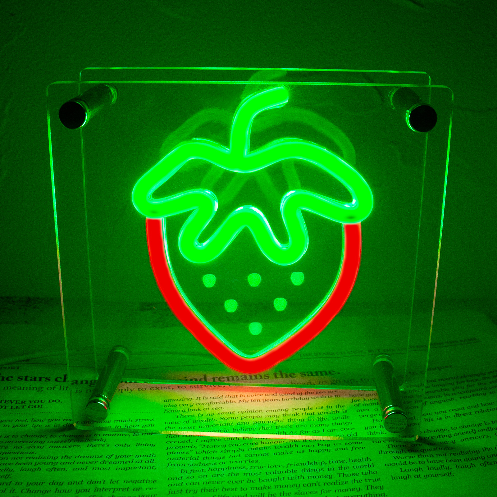 thumbnail video image 2 of Y YUNHSOM Strawberry Neon Sign LED Cute Neon Light USB Powered Desk Lightbox,Dimmable Double Layer Neon Night Light for Bedroom Table Kids Room Brithday Gift Hotel, 2 of 8