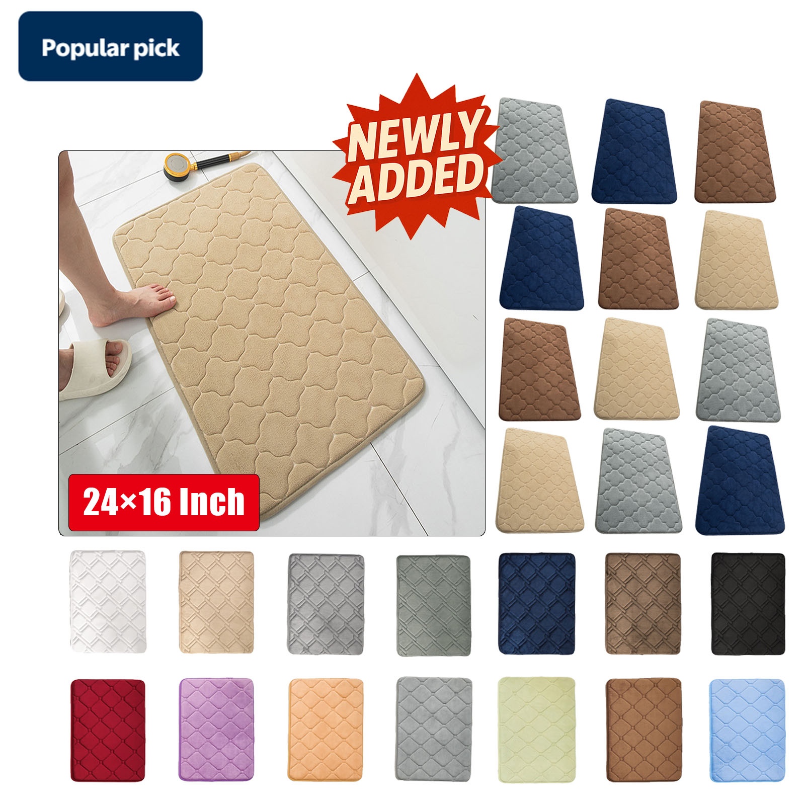 thumbnail video image 2 of Memory Foam Bath Mat Rug 50*80cm,Ultra Soft and Absorbent Bathroom Rugs,Non-Slip,Comfortable,Machine Washable Bath Carpet for Bathroom Floor,Tub,Shower and Home Decor Accessories,Brown|YISHFHP, 2 of 5