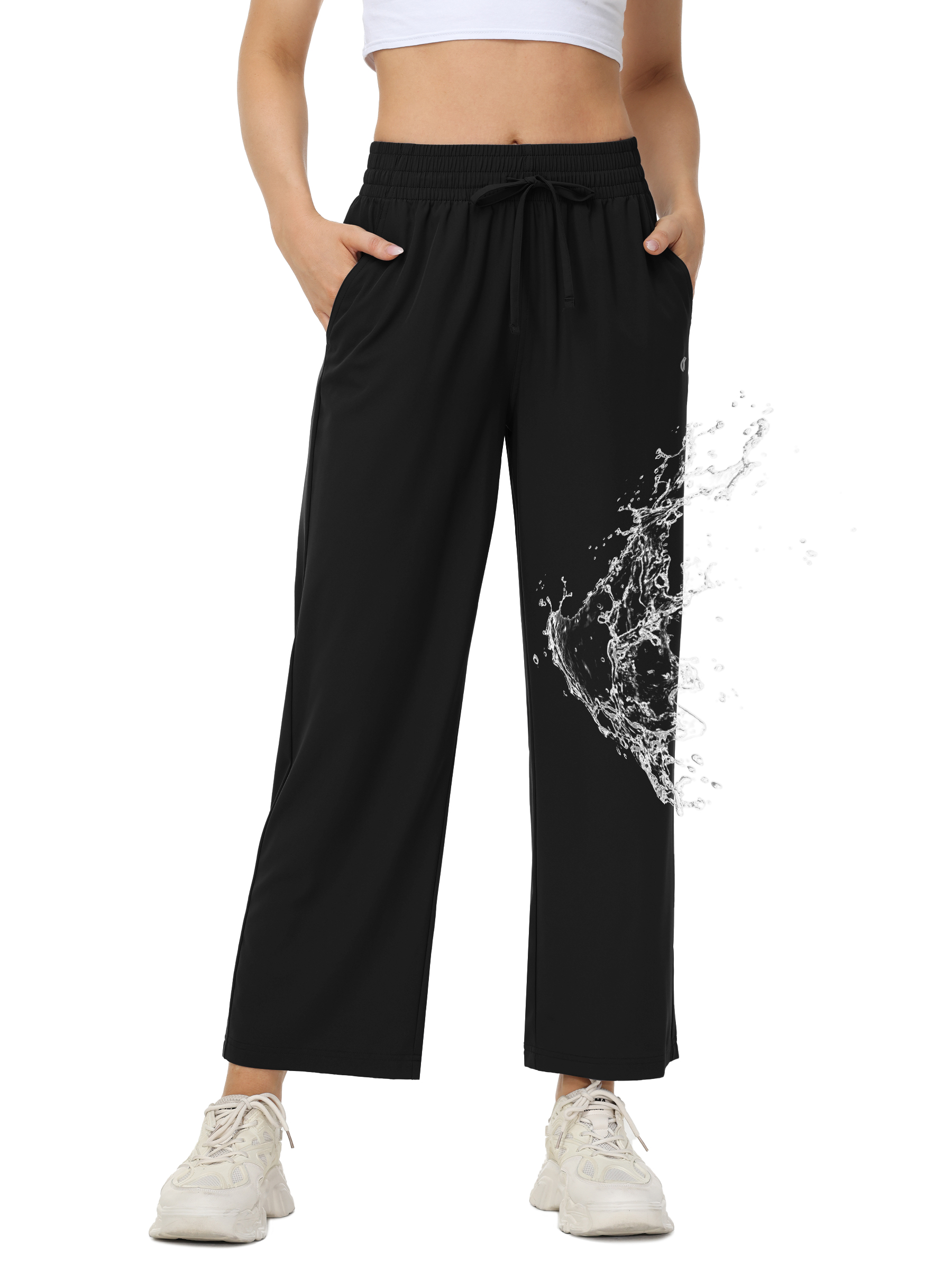 thumbnail video image 2 of Neiku Lightweight Wide Leg Pants for Women High Waisted Loose Casual Lounge Travel Work Yoga Sweatpants Navy L, 2 of 9