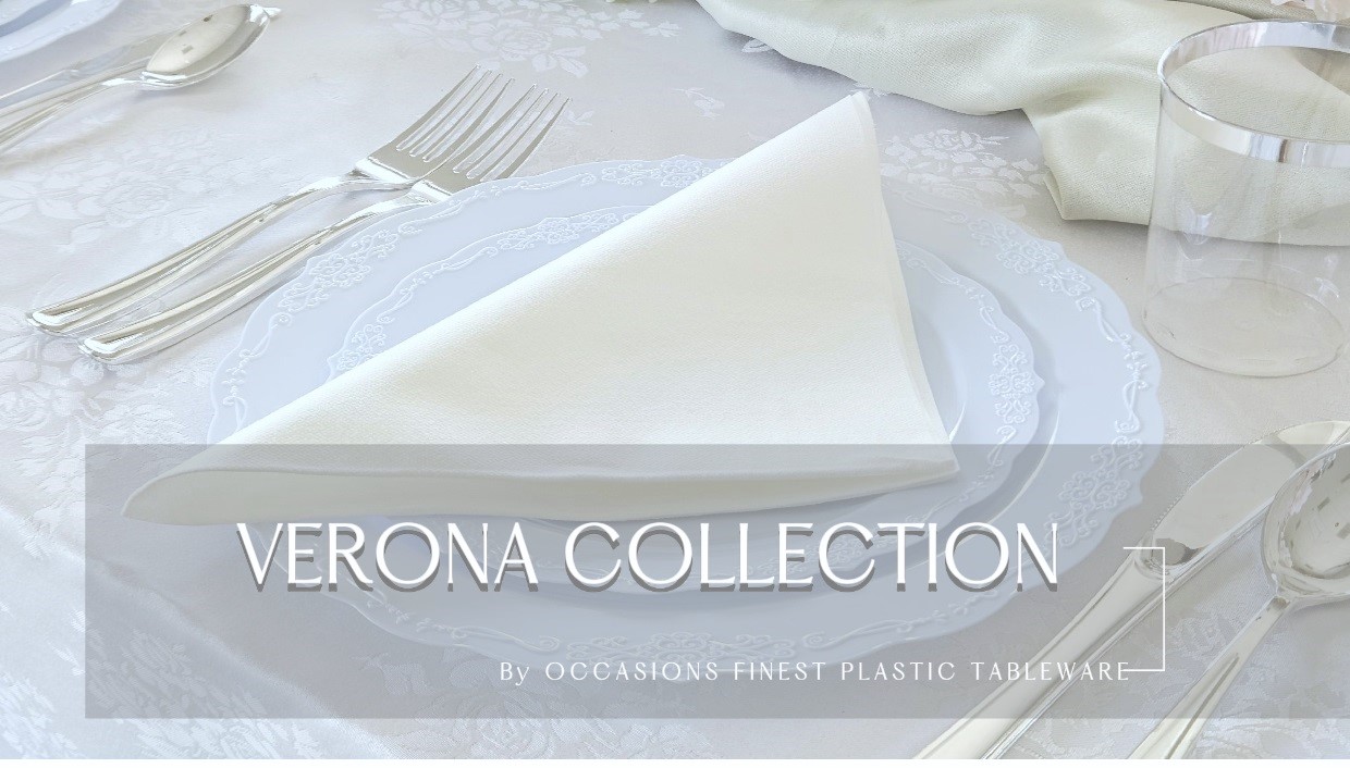 thumbnail video image 2 of " OCCASIONS " 120 Plates Pack,(60 Guests) Vintage Wedding Party Disposable Plastic Plates Set -60 x 10'' Dinner + 60 x 7.5'' Salad / Dessert (Verona Blue), 2 of 6