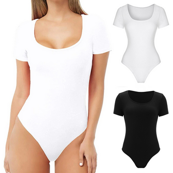 thumbnail video image 2 of Baqcunre Bodysuits for Women Short Sleeve Comfort Scoop Neck T-Shirts Basic Bodysuits Womens Tops Shapewear Bodysuit Bodysuits for Women Tummy Control Womens Clothes Black L, 2 of 10