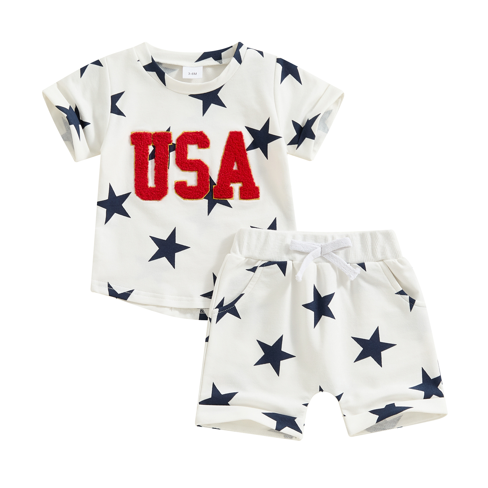 thumbnail video image 2 of AceBaby Toddler Baby Boys 4th of July Shorts Set 3M-5T Embroidery Letters T-shirt and Shorts Summer Outfit for Independece Day, 2 of 10