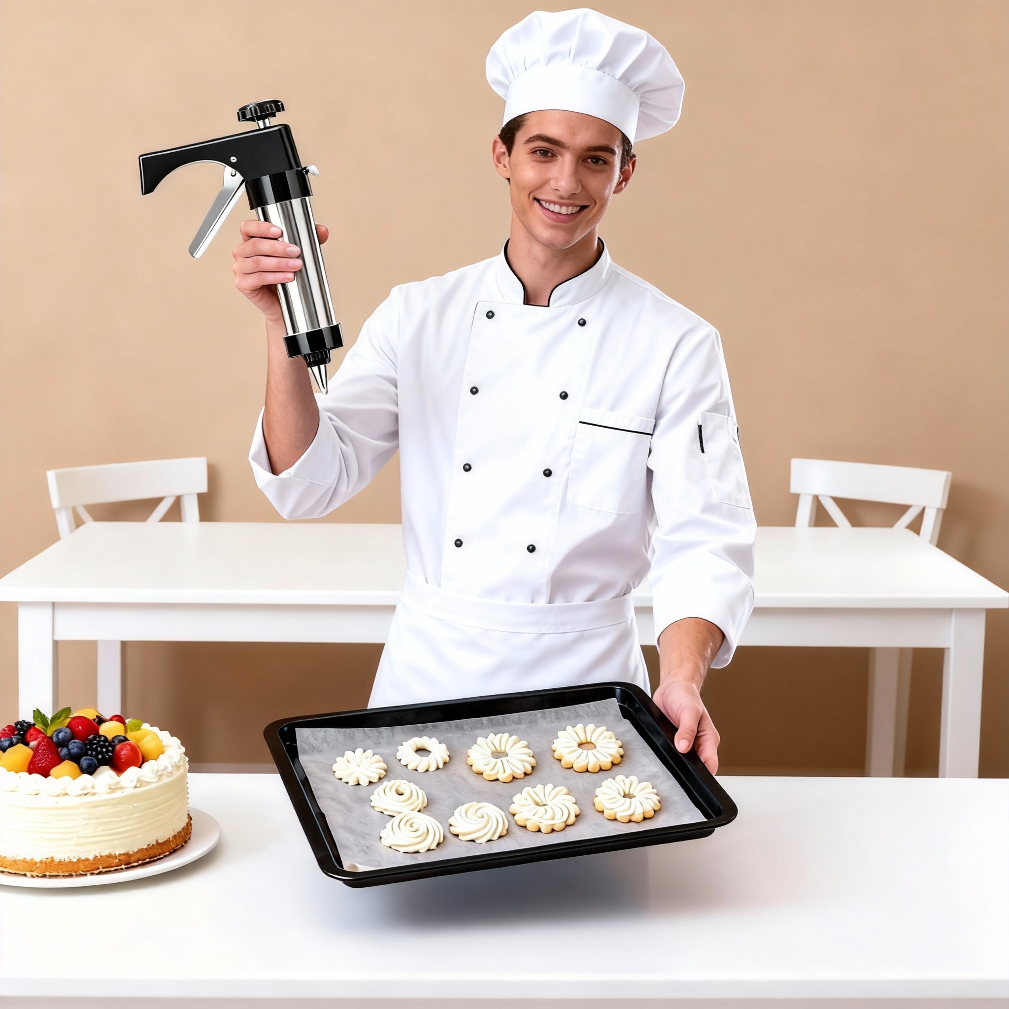 thumbnail video image 2 of Spritz Cookie Press Gun Kit,Butter Cookie Press with 13 Discs & 9 Icing Nozzles for DIY Christmas Cookies and Decorating Cakes,Gifts for Women(Comes with 2 Cleaning Brush), 2 of 8