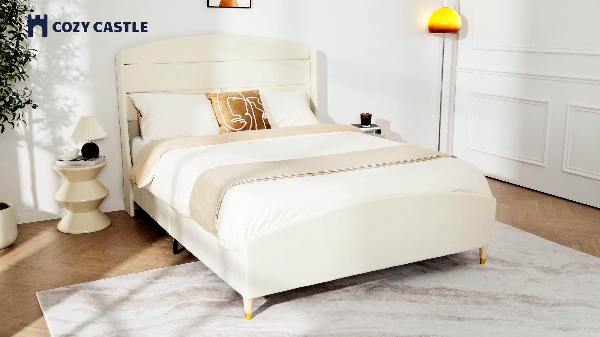 thumbnail video image 2 of Queen Bed Frame with Wingback Headboard, Platform Bed Frame with Velvet Upholstered Headboard,  No Box Spring Needed, Gray, 2 of 15