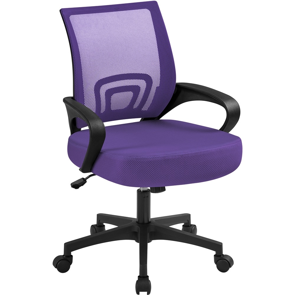thumbnail video image 2 of Alden Design Adjustable Mid Back Mesh Swivel Ergonomic Office Chair with Armrests, Purple, 2 of 12