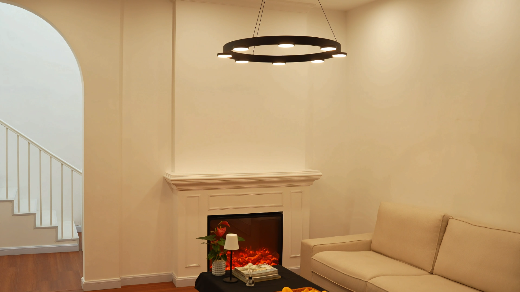 thumbnail video image 2 of C Cattleya 8-Light Modern Black Aluminum Dimmable LED Pendant Light Chandelier with Acrylic Shade, 2 of 9