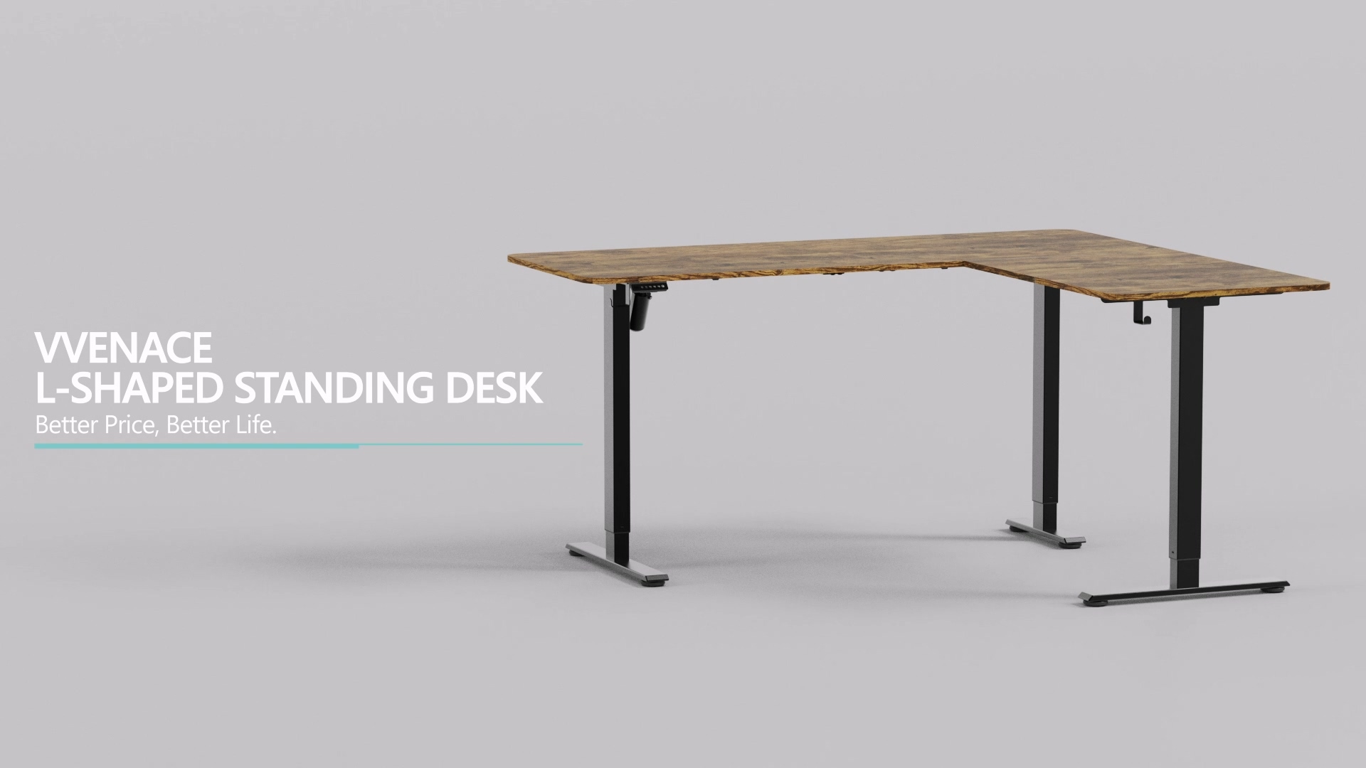 thumbnail video image 2 of VVENACE 63 x 55 inch L Shaped Electric Standing Desk Stand up Desk Corner Computer Workstation for Home, Room, Office, Brown, 3 Split Boards, 2 of 8