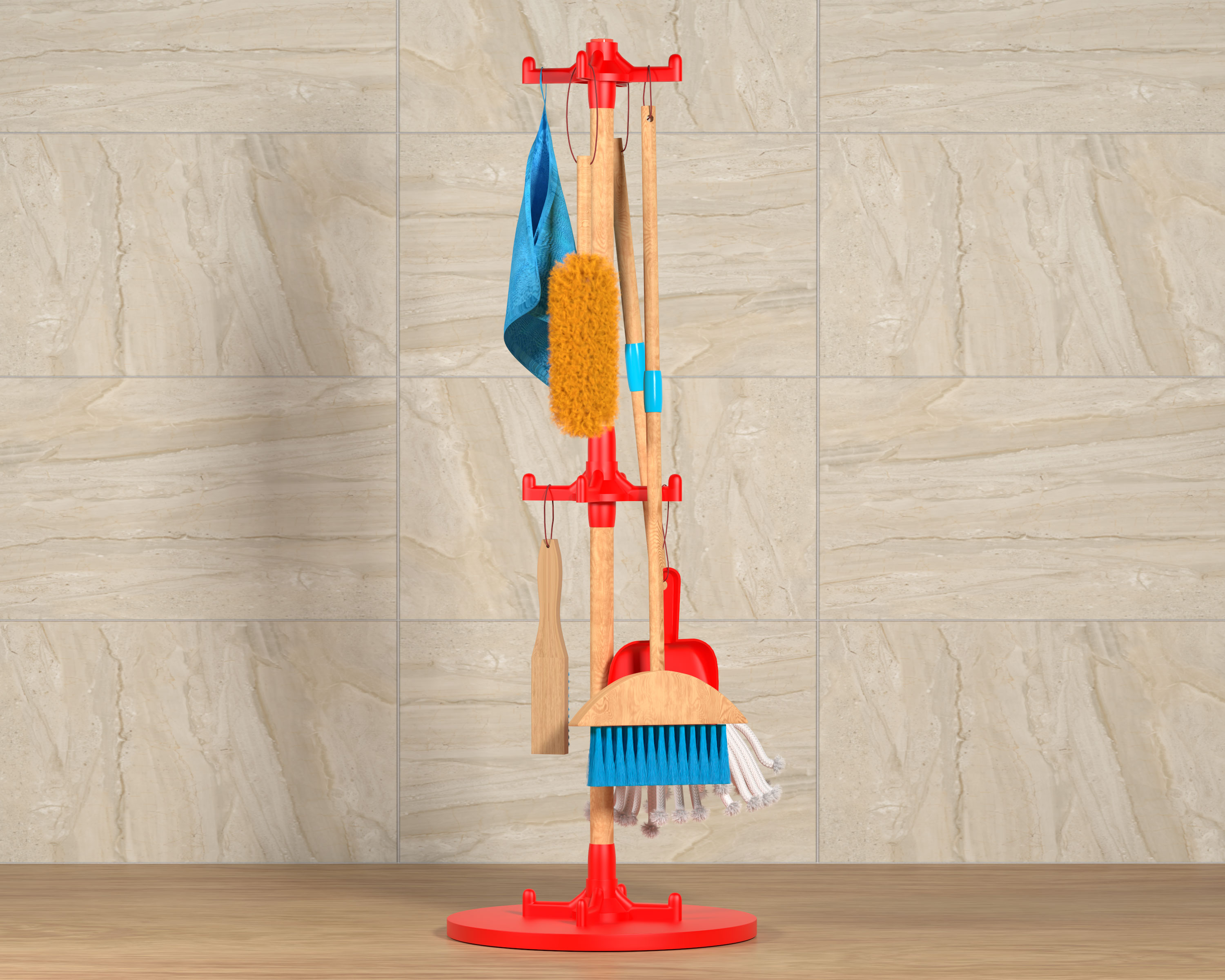 hellowood Kids Cleaning Set, 8pcs Housekeeping Play Set Includes Broom Mop Duster Dustpan Brushes Rag and Organizing Stand, Cleaning Toys Gift for