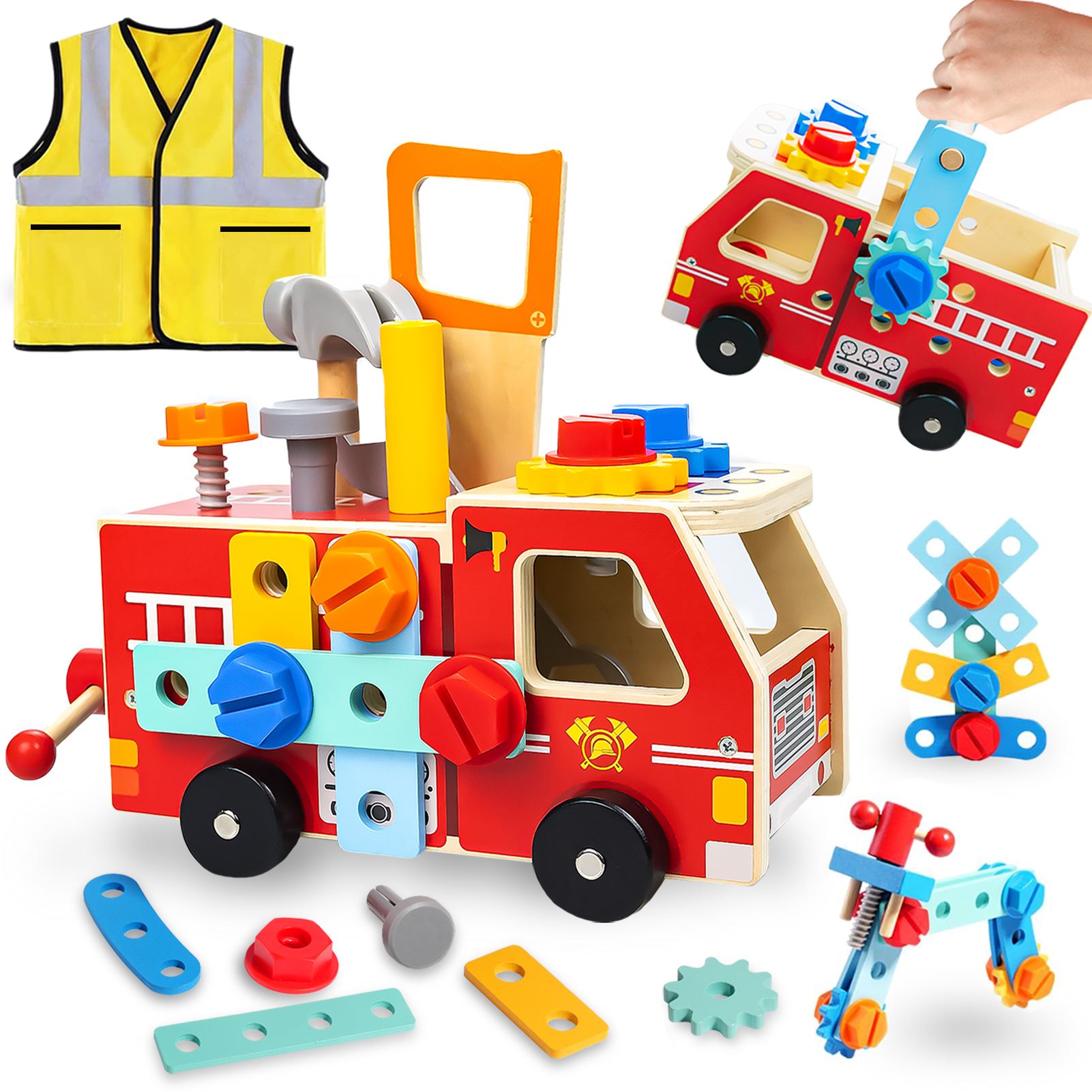 thumbnail video image 2 of Sunforu Montessori Wooden Tool Set for Toddlers, Educational Pretend Play Construction Toy with Saw,Wrench and Screwdriver, Perfect Birthday Gift for Ages 2-5, 2 of 9