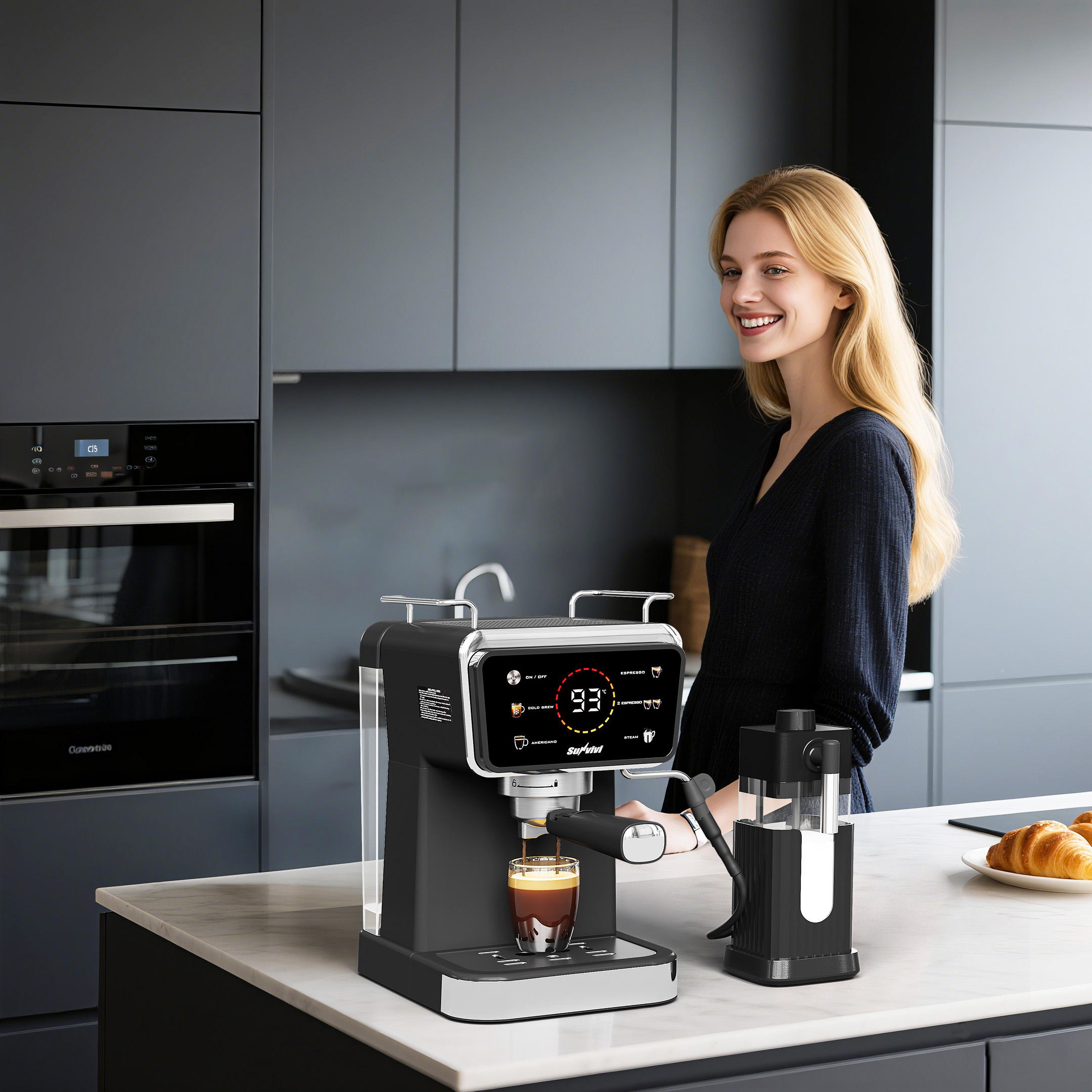 thumbnail video image 2 of 20 Bar Espresso Machine with Milk Frother, 3-in-1 Iced Coffee Maker for Espresso, Cold Brew, and Americano, LED Touchscreen, 52oz Removable Water Tank, Easy to Clean, 2 of 14