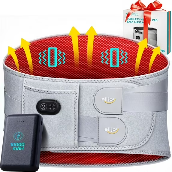 thumbnail video image 2 of ALLJOY 67" Cordless Heating Pad for Back Pain Relief, 10000mAh Lower Back Massager with 3 Heat 3 Vibration, Gifts for Mom Women Men Dad, 2 of 9