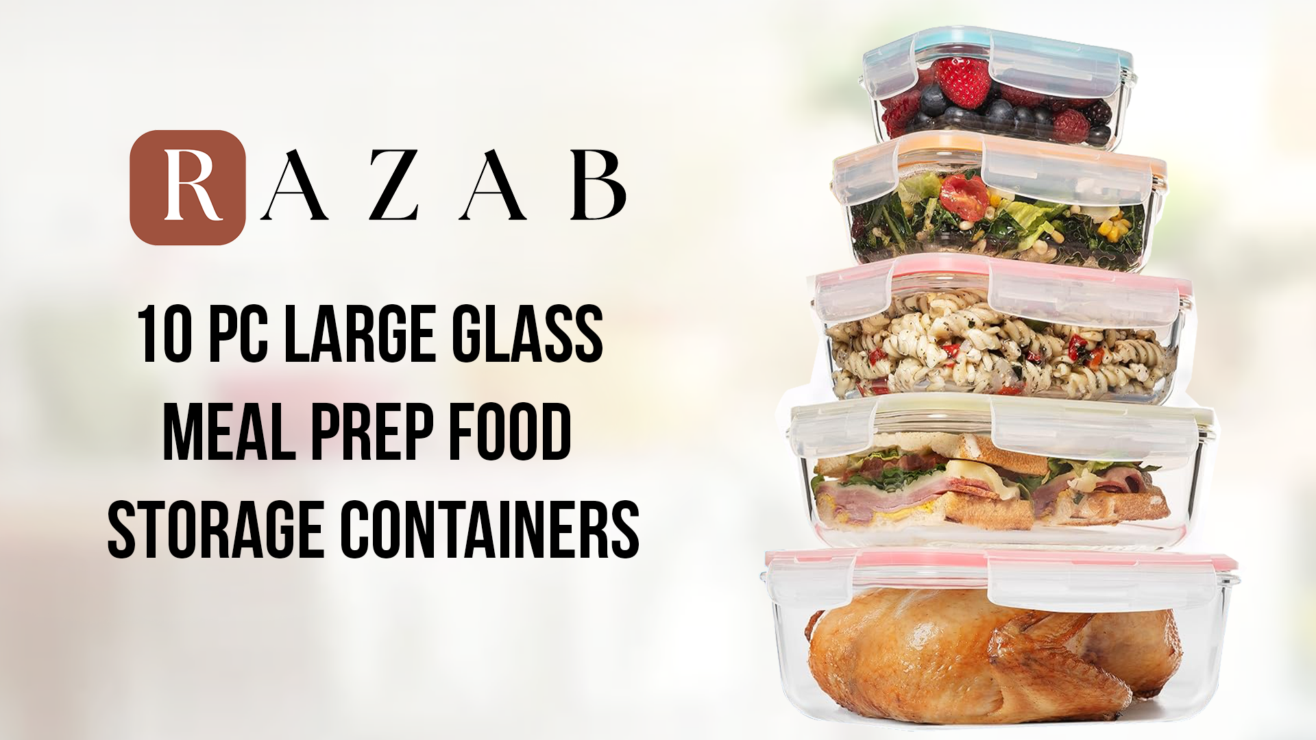 thumbnail video image 2 of Glass Food Storage Containers 10 Pc, Airtight Glass Storage Containers with Lids, Glass Lunch Bento Boxes, Leak Proof BPA Free Glass Meal Prep Containers (5 lids, 5 Containers) Color Coordinating Lids, 2 of 6