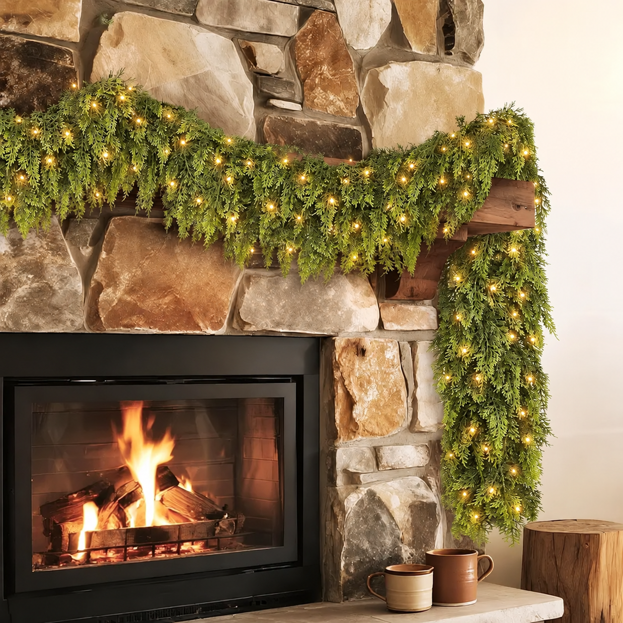 thumbnail video image 2 of 9FT Pre-Lit Real Touch Cedar Garland with Warm White LED Lights, 1 Pack, 2 of 8