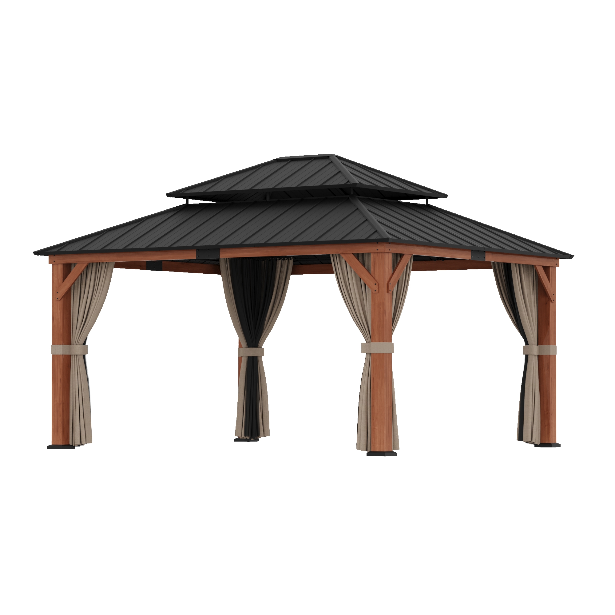 Modern Shade 13'x15'Outdoor Cedar Wood Hardtop Gazebo with Double