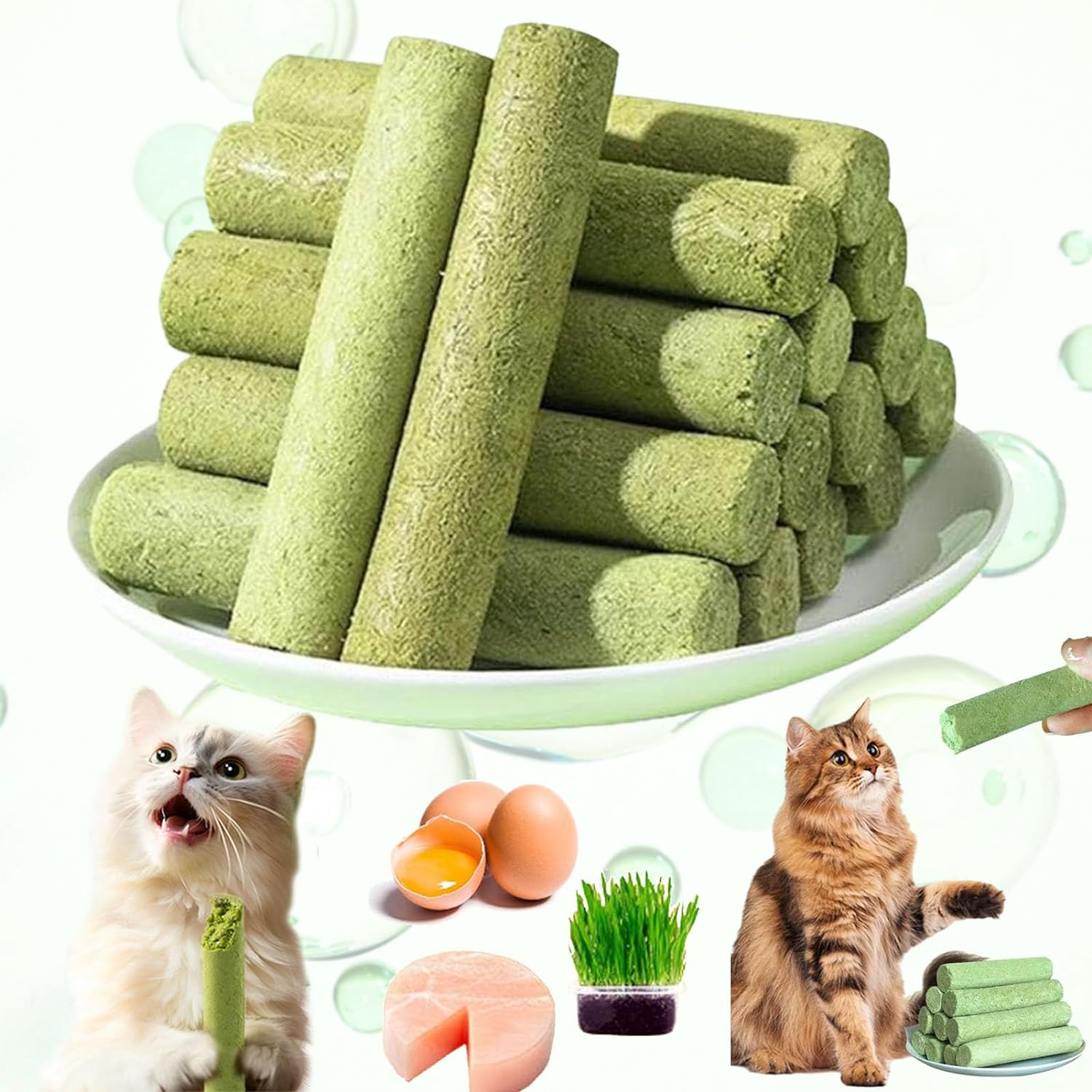 thumbnail video image 2 of Cat Grass Teething Stick Cat Treats, Cat Grass Sticks for Indoor Cats, Cuddles and Meow Cat GrassSticks for Hairball, Cat Chew Stick Natural Molar Rod, Cat Grass Sticks Increase Appetite - 6oz, 2 of 9