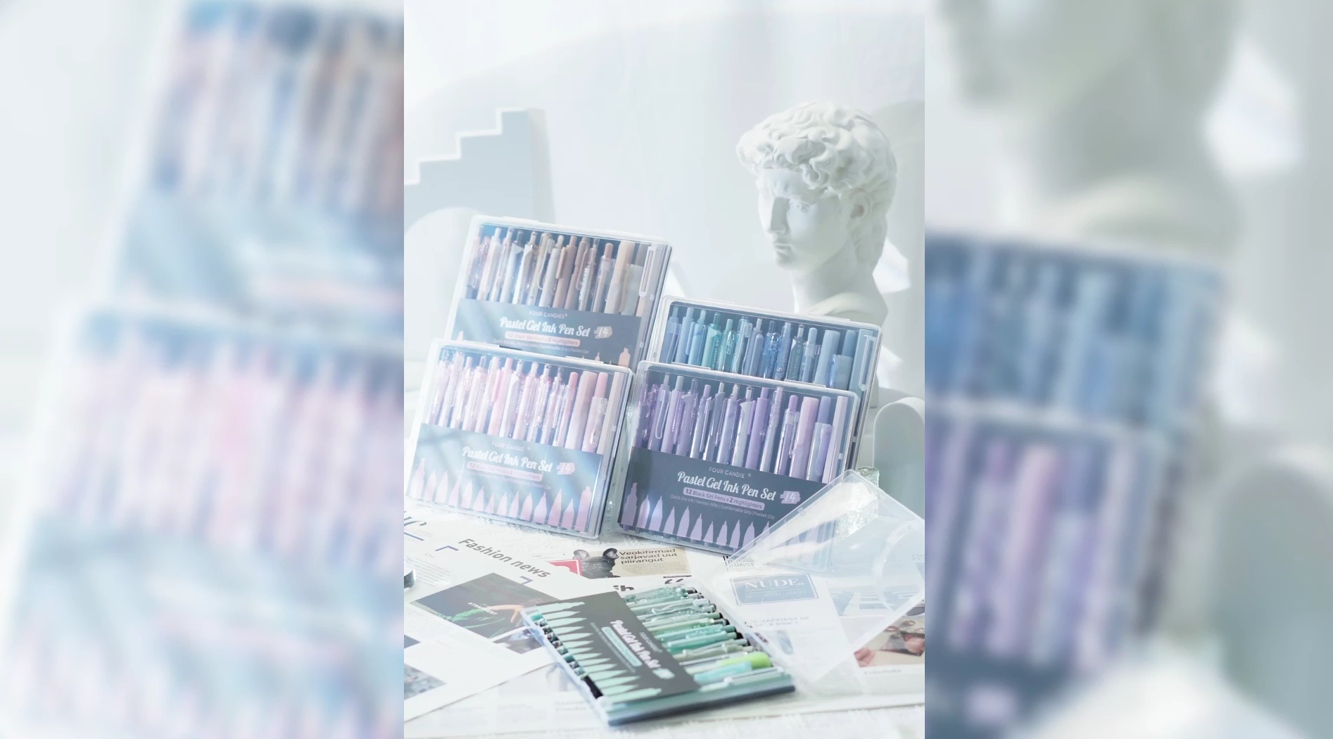 thumbnail video image 2 of Four Candies Pastel Gel Ink Pen Set with 12 Black Ink Pens & 2 Highlighters, 0.5mm, 14 Pack, 2 of 9