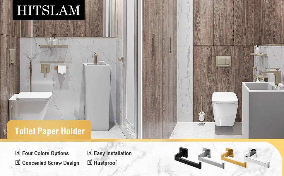 thumbnail video image 2 of HITSLAM Matte Black Toilet Paper Holder Wall Mount,Premium 304 Stainless Steel Square Toilet Paper Roll Holder for Bathroom Rustproof, 2 of 10