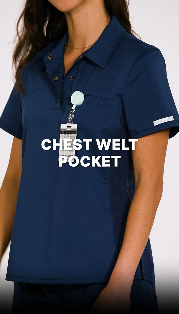 thumbnail video image 2 of Cherokee Workwear Revolution Women's Scrubs Top Snap Front Polo WW698, 2 of 7