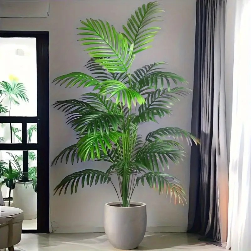 thumbnail video image 2 of 2 pieces artificial Plants green palm trees, suitable for outdoors, home decoration, garden terrace courtyard living room wedding hotel decoration, suitable for Easter, St. Patrick's   Decorative, 2 of 13