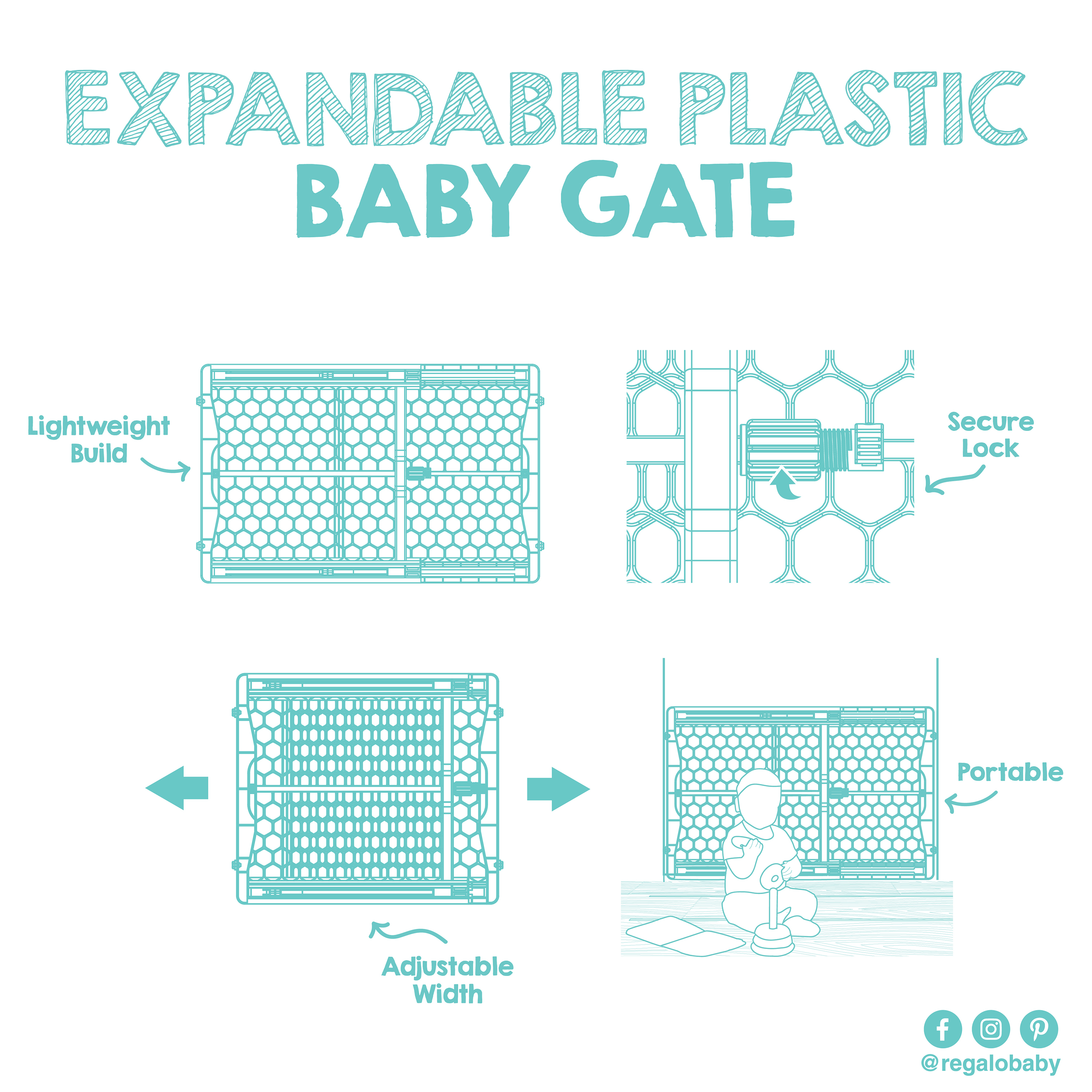 thumbnail video image 2 of Regalo Gray Expandable Baby Safety Gate 28-42 Inches, Ages 6-24 Months, 2 of 12