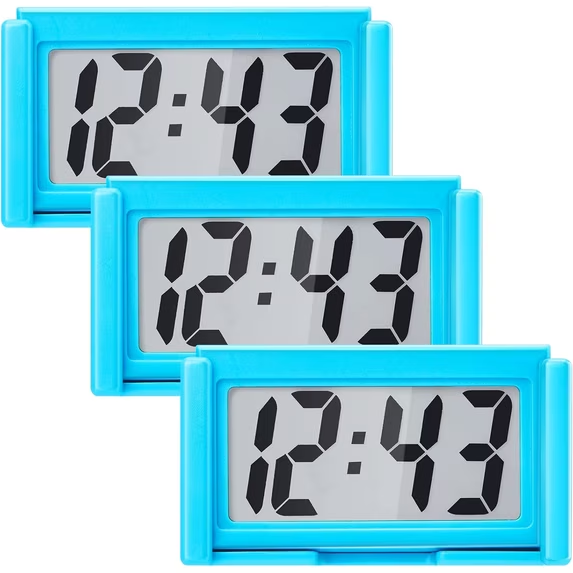 thumbnail video image 2 of 3 Pcs Small Digital Clock, Mini Digital Clock Small Digital Clock Stick on Battery Operated Self Adhesive Bracket for Car Dashboard (White), 2 of 7