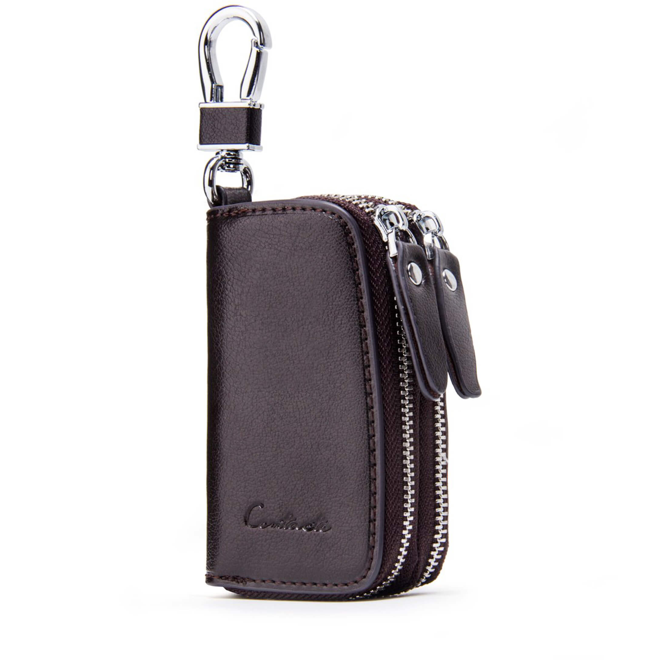 thumbnail video image 2 of Contact's Genuine Leather Car Key Keychain Holder Metal Hook and Keyring Zipper, 2 of 8