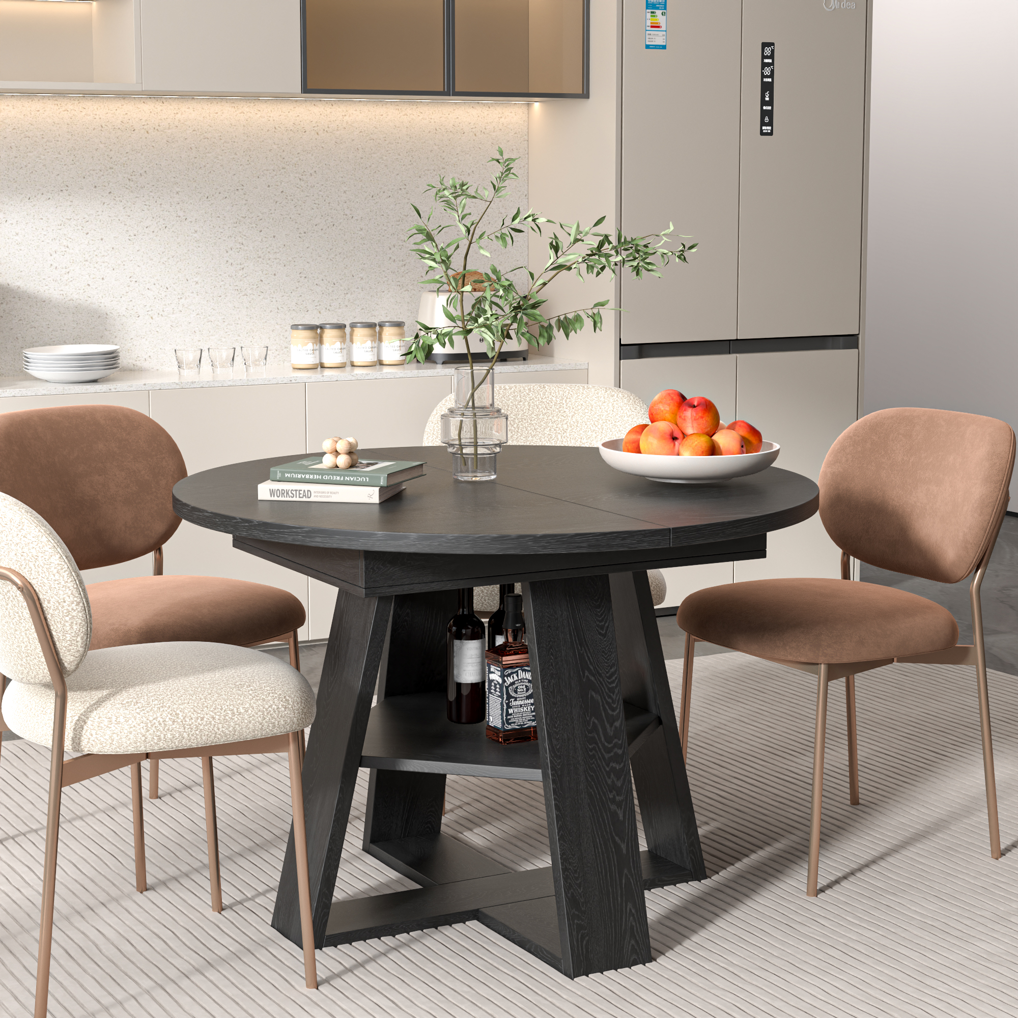 thumbnail video image 2 of Round Dining Table Modern Extendable Dining Table with Removable Leaves for Kitchen, 2 of 9