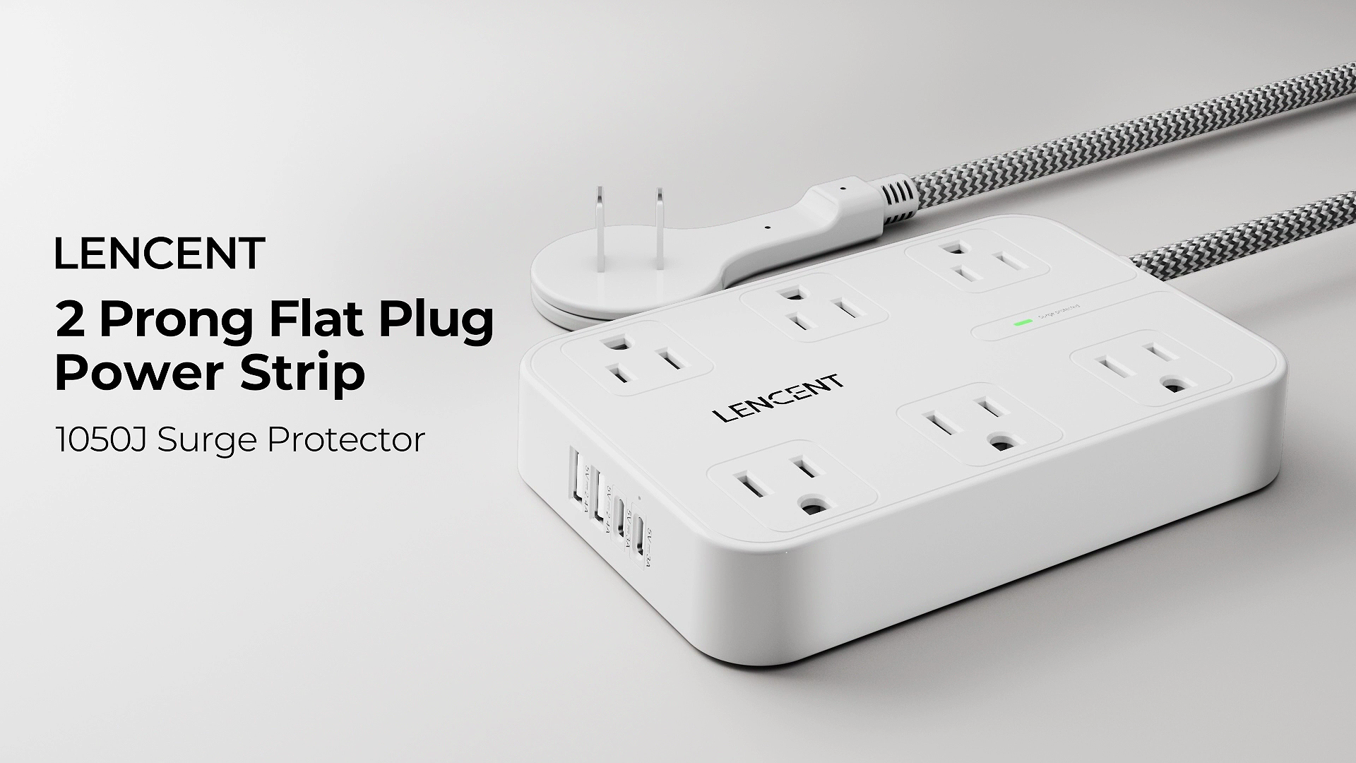 thumbnail video image 2 of LENCENT Power Strip 2 Prong Surge Protector,6ft Extension Cord for Indoor,2 to 3 Prong Outlet Adapter Thin Flat Polarized Plug 6 AC&4 USB (2 Type-C),Wall Mount Outlet for Home, 2 of 11