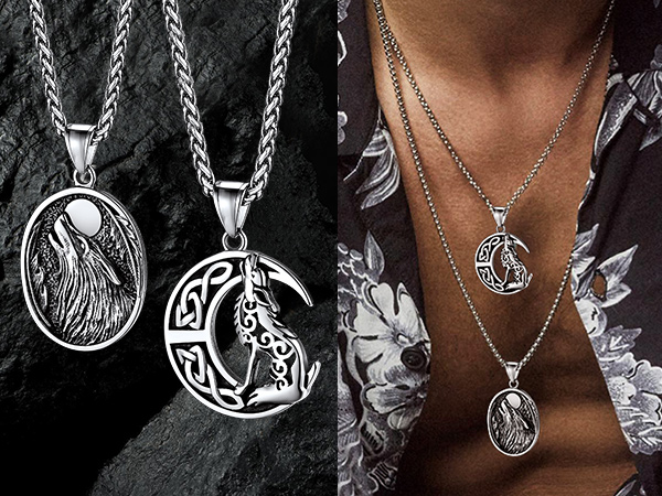 thumbnail video image 2 of FaithHeart Wolf Compass Pendant Necklace for Men Nordic Viking Jewelry Gift Stainless Steel for Son Brother Christmas, 2 of 12