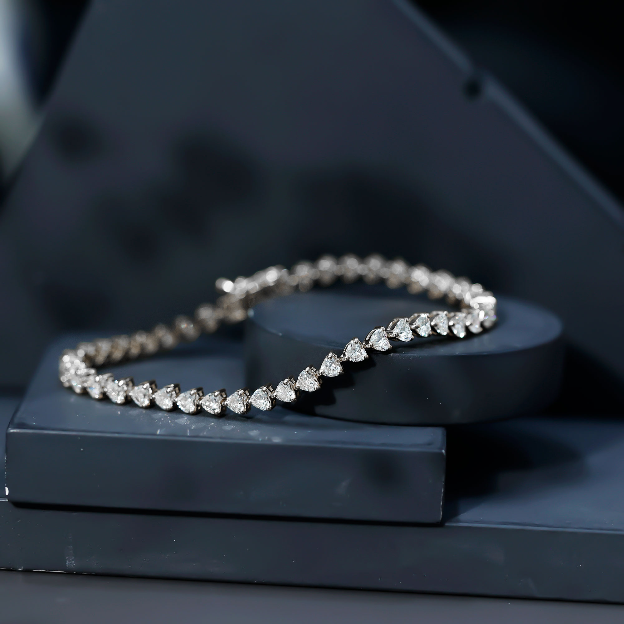 thumbnail video image 2 of Rosec Jewels Lab Grown Diamond Heart Bracelet for Women - EF-VS Quality Diamond Tennis Bracelet for Wedding - Ready to Gift, 925 Sterling Silver, 6.0 inches, 2 of 9