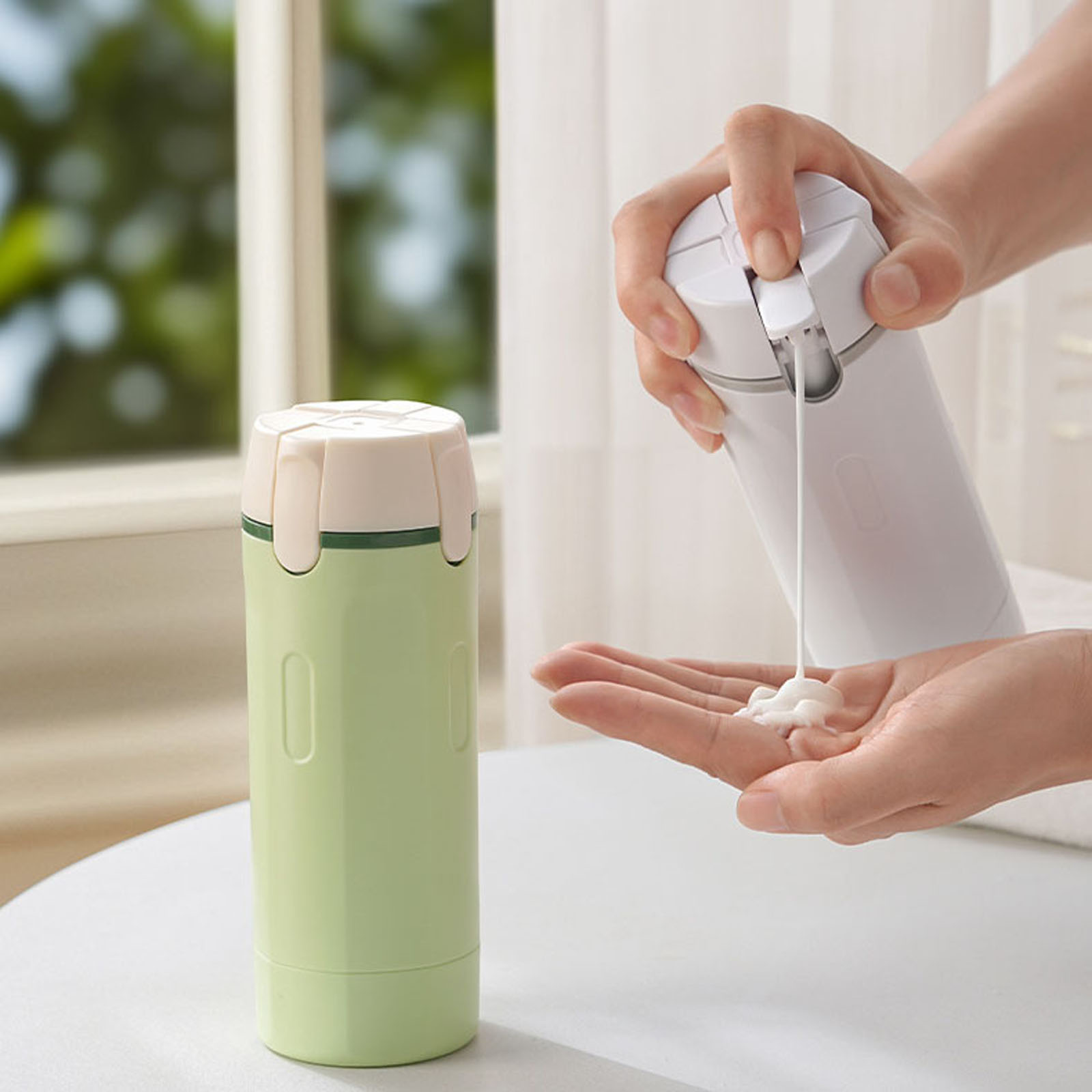 thumbnail video image 2 of Four-in-One Travel Dispenser Bottle Set – Compact Refillable Shampoo, Lotion, Body Wash & Conditioner Storage, Leak-Proof, UV Protected, Press Pump, 4 x 40ml, Portable for Luggage, 2 of 10