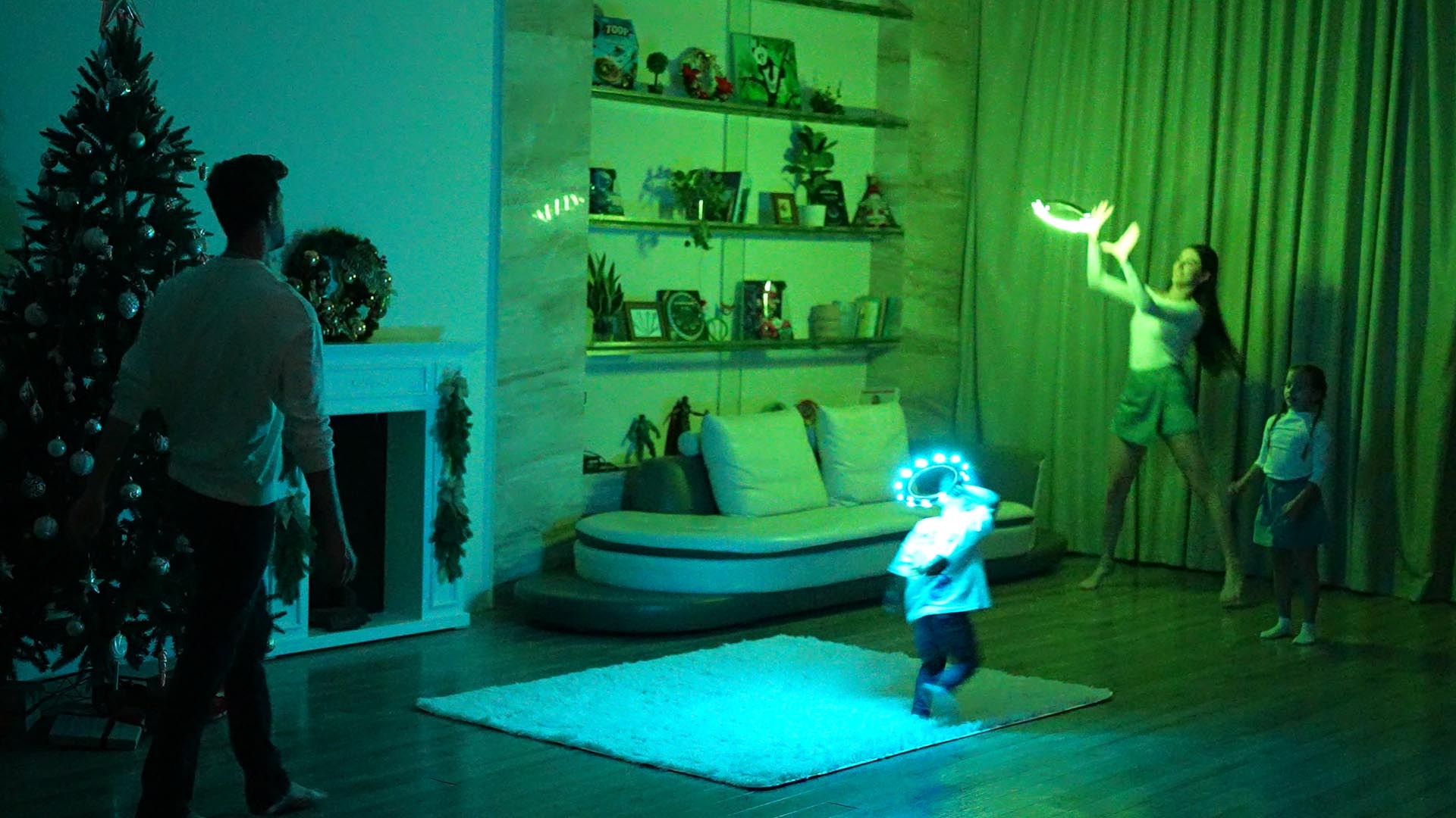 thumbnail video image 2 of TOSY Flying Ring - 12 monocolor LEDs, Super Bright, Lost Mode, Auto Light Up, Christmas Stocking Stuffers Gift for Kid/Teen/Boy/Girl, Safe, Waterproof, Pool/Beach/Camping Toy (Blue), 2 of 6