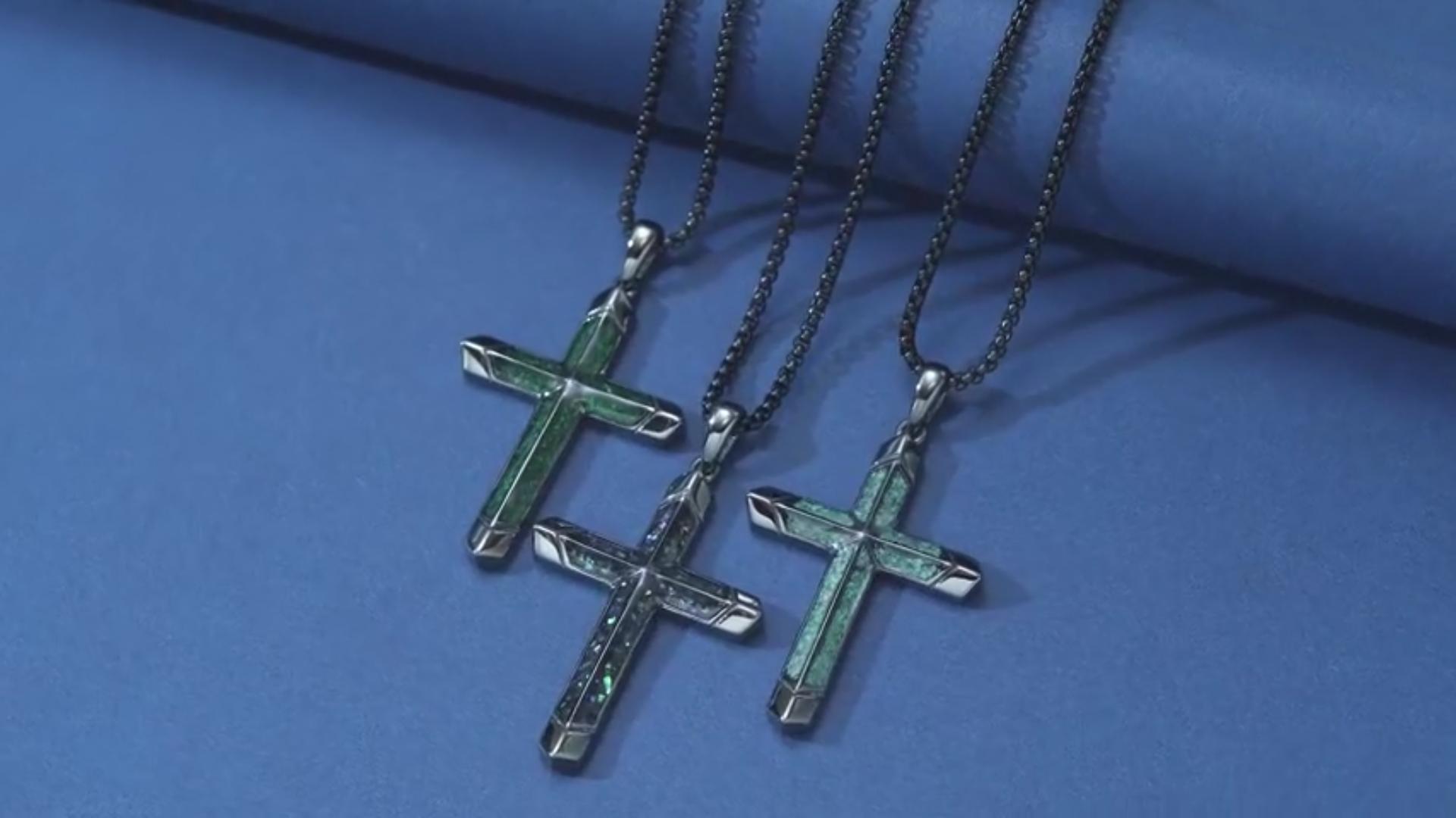 thumbnail video image 2 of Coachuhhar Cross Necklace 925 Sterling Silver Western Turquoise Pendant Necklace Jewelry Gifts for Men Women, 2 of 8
