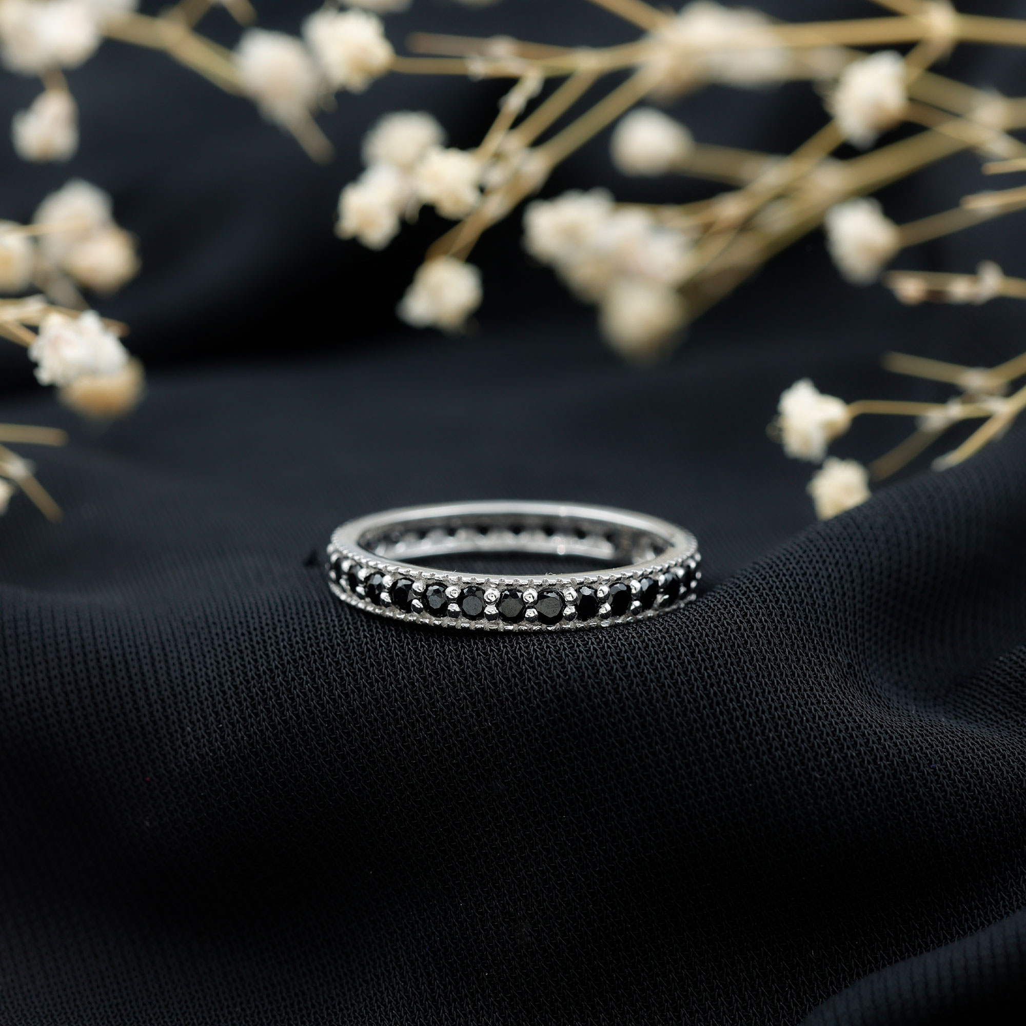 thumbnail video image 2 of Rosec Jewels Natural Black Onyx Eternity Ring for Women - December Birthstone Ring - AAA Quality - Ready to Gift for Anniversary, 10K Yellow Gold, US 11.50, 2 of 8