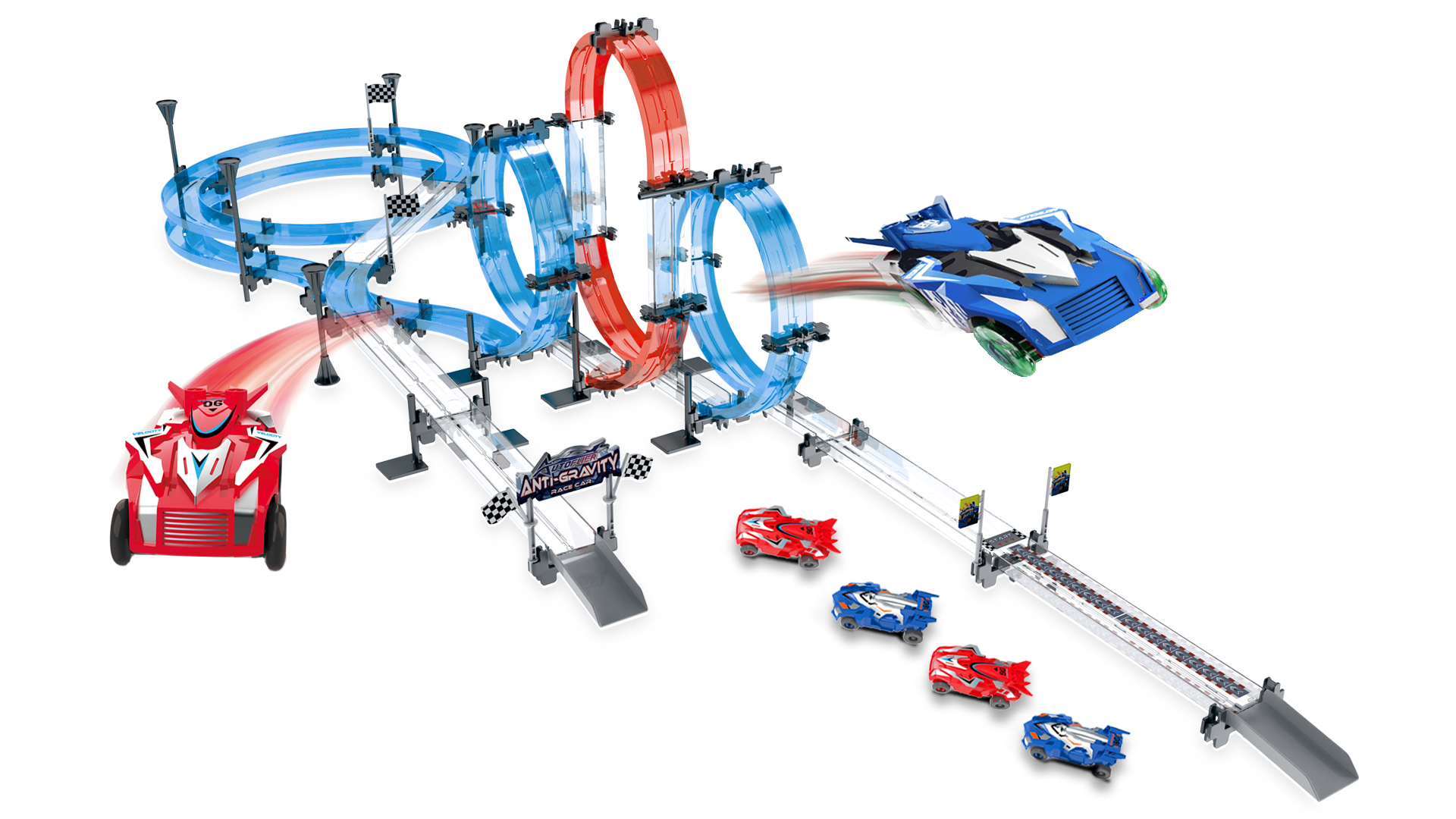 thumbnail video image 2 of Toy Car Race Track Set with 4 High-Speed Slot Die-Cast Race Cars, 360°Loops, Turns and Crossover Racing Game Circular Overpass Track Gifts Birthday Toys for Boys Kids Girls Age 6 7 8-12, 2 of 7