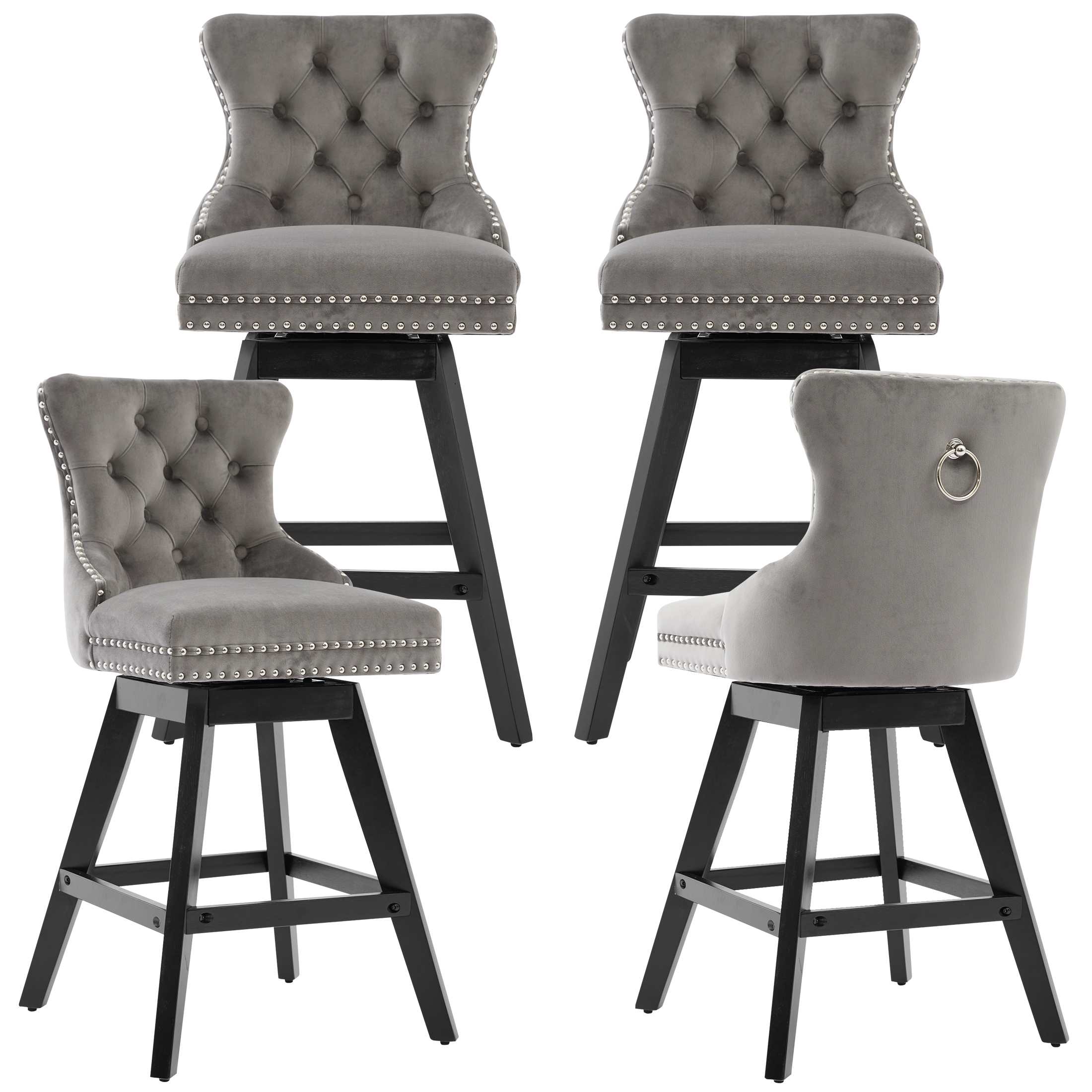 thumbnail video image 2 of Legahome Swivel Bar Stools Set of 4, Modern Bar Stools with Back Set, Modern Velvet Counter Height Barstools with Wood Frame & Nailhead Trim, Bar Chairs for Kitchen Island, Wine Red (Set of 4), 2 of 11