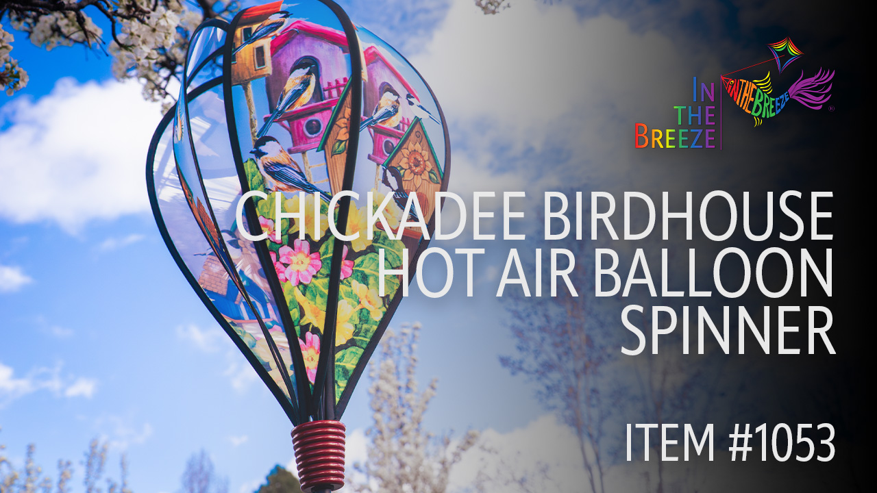 thumbnail video image 2 of In the Breeze 1053 — Chickadee Birdhouse Hot Air Balloon Wind Spinner — Colorful Printed Balloon Spinner for Your Yard or Garden, 2 of 6