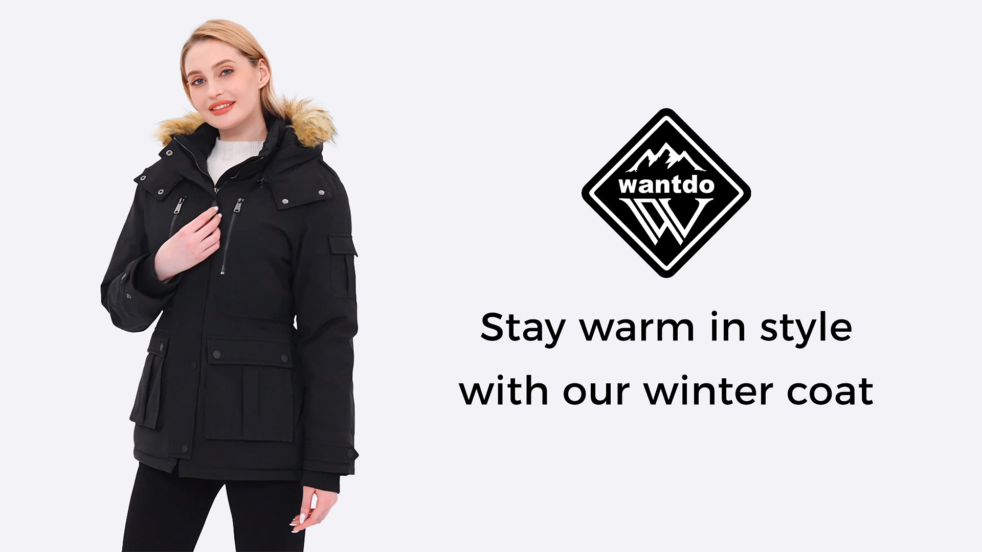 thumbnail video image 2 of Wantdo Women's Plus Size Winter Jacket Insulated Winter Coat Puffer Coat Grayish White XL, 2 of 10