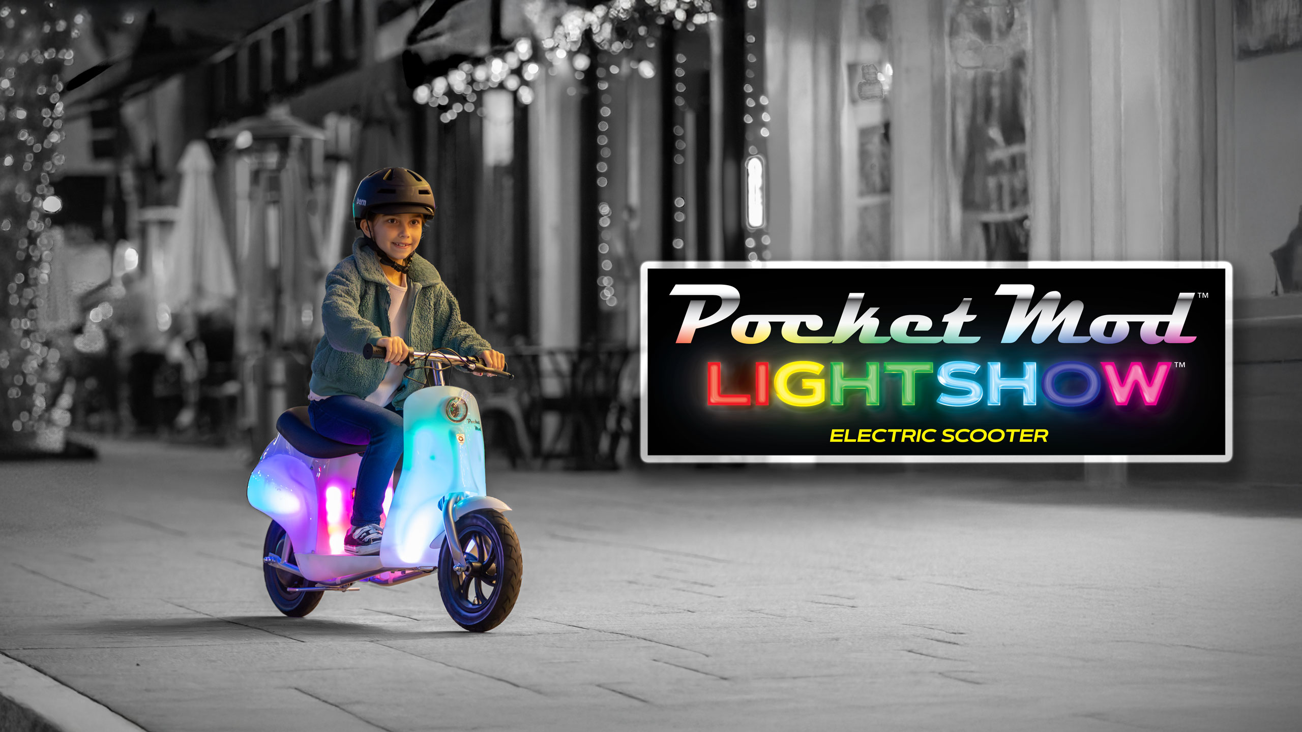 thumbnail video image 3 of Razor Pocket Mod Lightshow - Classic Euro-Style Electric Scooter for Child 8+, up to 15 mph, Up to 80 Minutes Ride time, 3 of 11