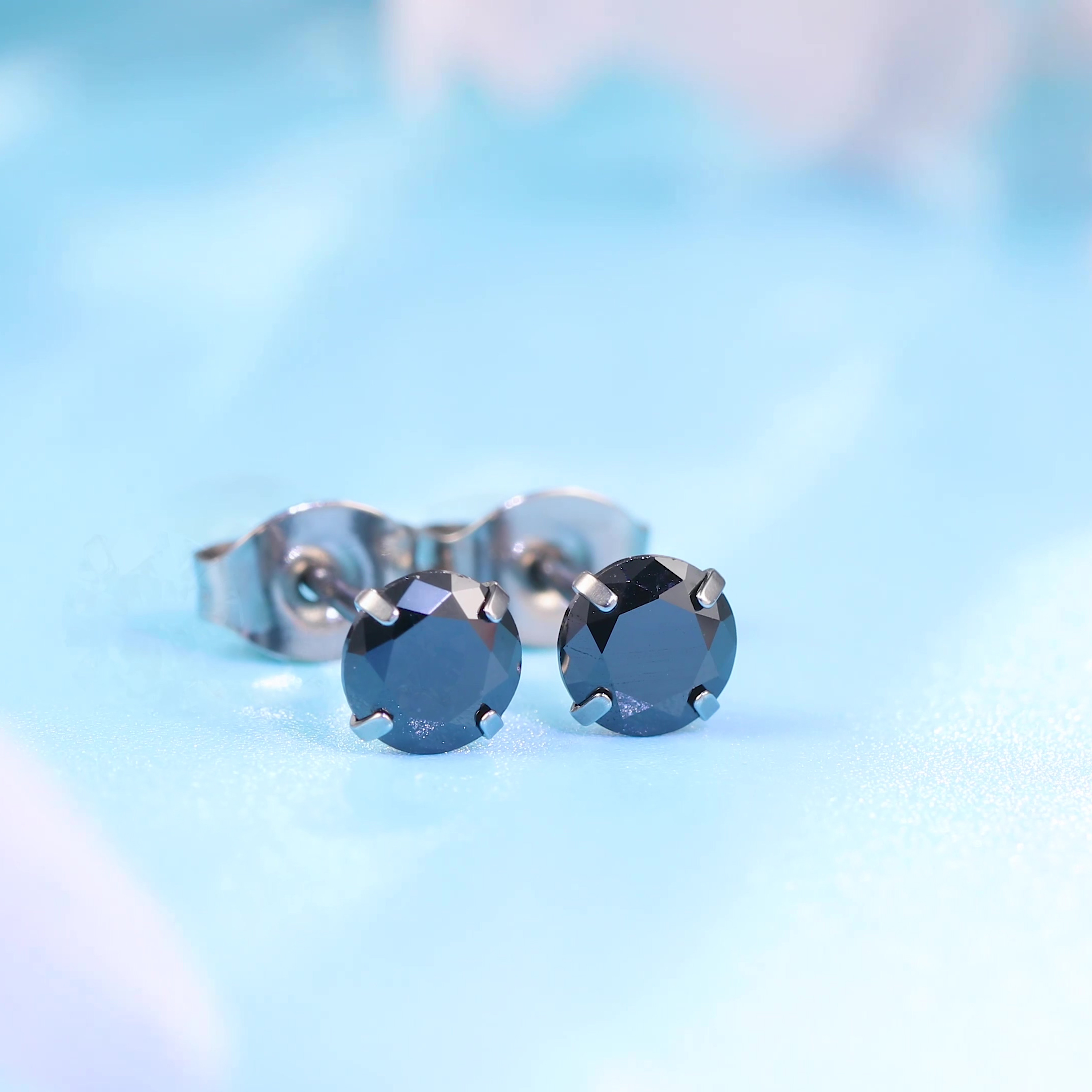 thumbnail video image 2 of Limerencia Hypoallergenic G23 Titanium Earrings For Sensitive Ears, Simulated Diamonds (Black), 2 of 6