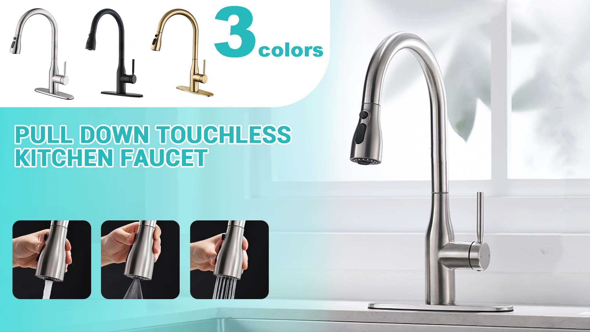 thumbnail video image 2 of Sunrinx Pull Down Kitchen Faucet Matte Black, 3 Spray Modes, 360° Swivel Stainless Steel Sink Faucet, 2 of 10