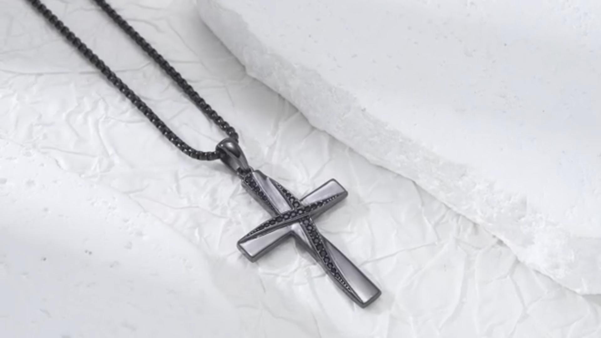 thumbnail video image 2 of Coachuhhar Black Cross Necklace for Men Women 925 Sterling Silver Christian Cross Pendant Necklaces Jewelry Religious Birthday Fathers Day Graduation Gifts for Dad, 2 of 8