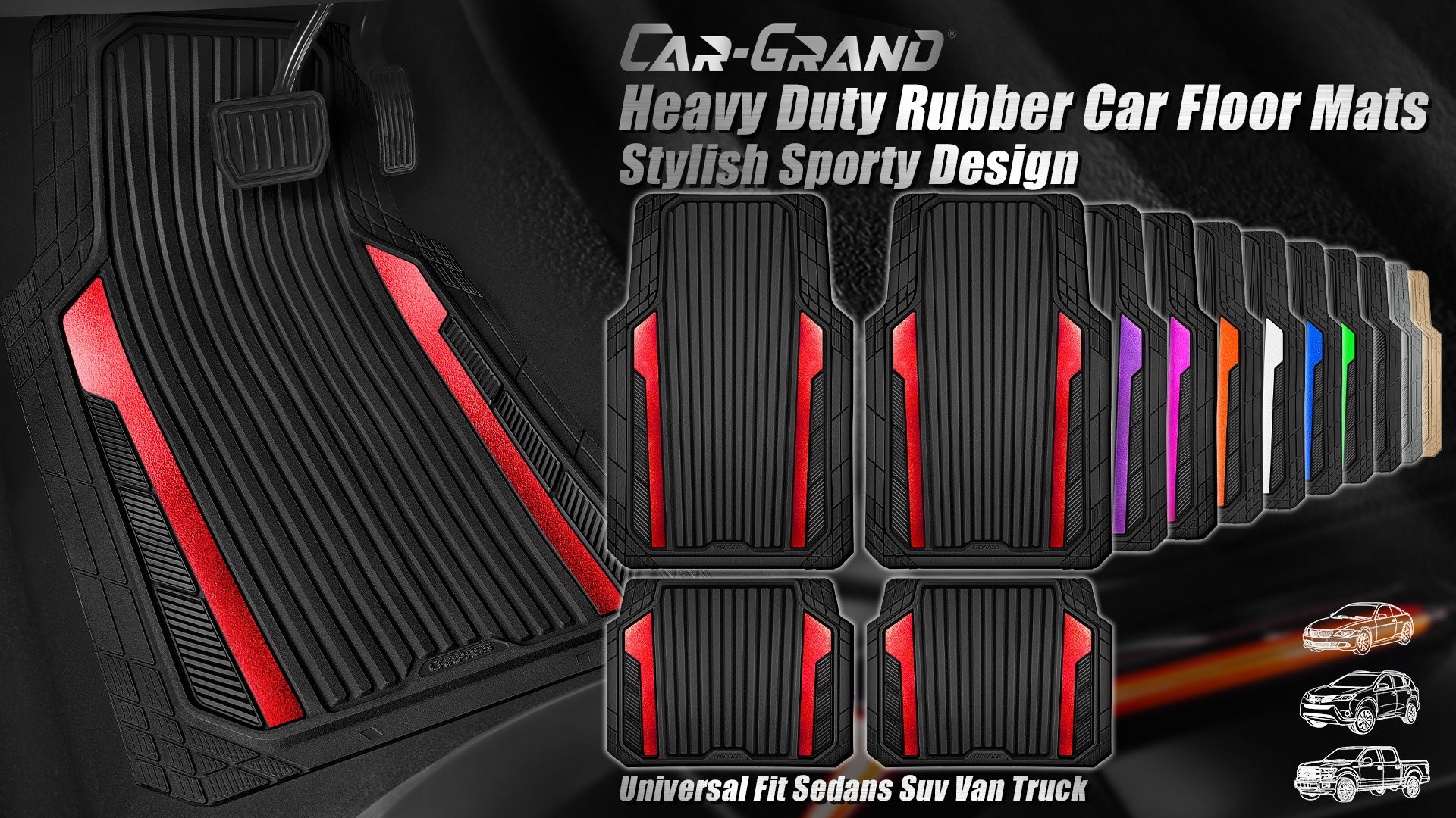 thumbnail video image 2 of CAR GRAND Heavy Rubber Car Floor Mats, Deep Waterproof Car Mats All Weather, Universal Trim-to Fit Automotive Floor Mats for Car SUV Truck Van, Durable Floor Liners waterproof anti-slip black pink, 2 of 8