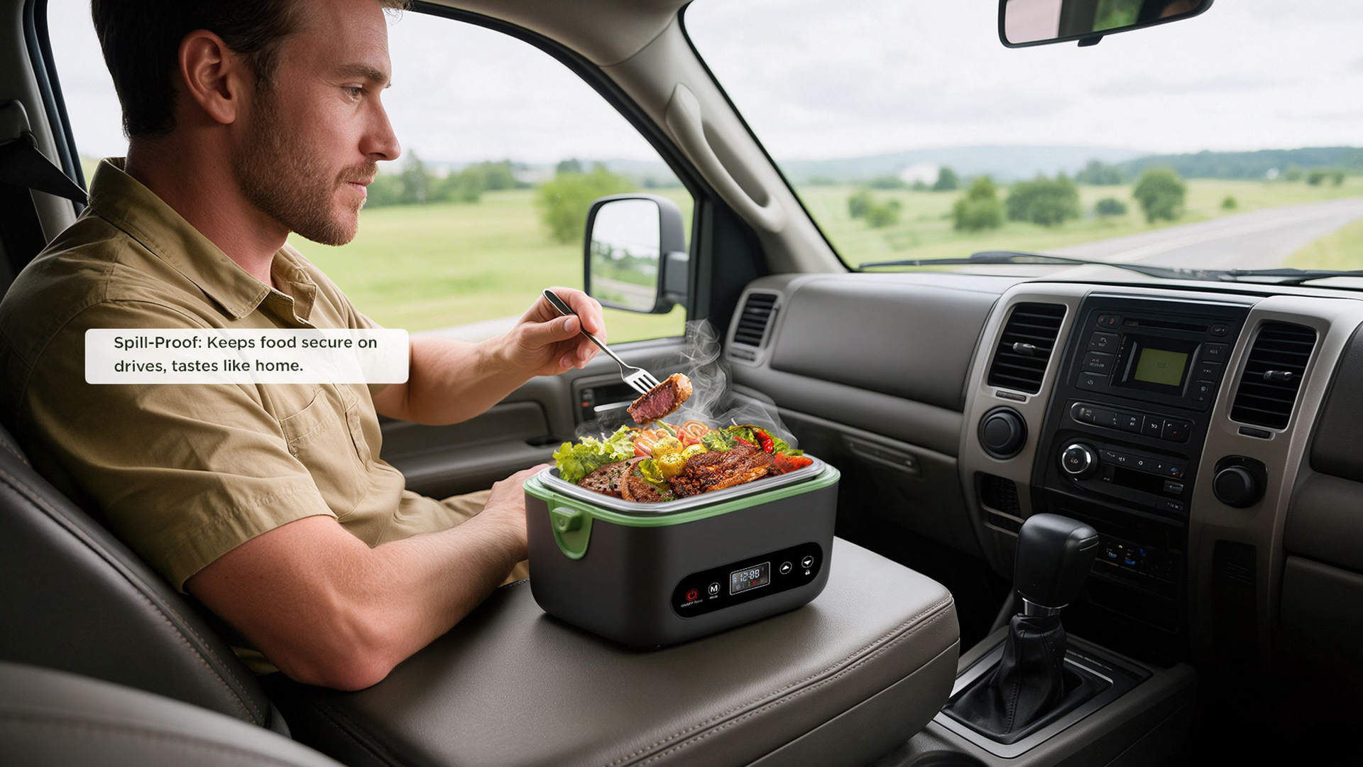 thumbnail video image 2 of Cordless Electric Lunch Box for Adults,Battery Powered with Multi-Speed Adjustable Heating,1.2L Portable Food Warmer with Insulated Bag & Cutlery (Gray), 2 of 9