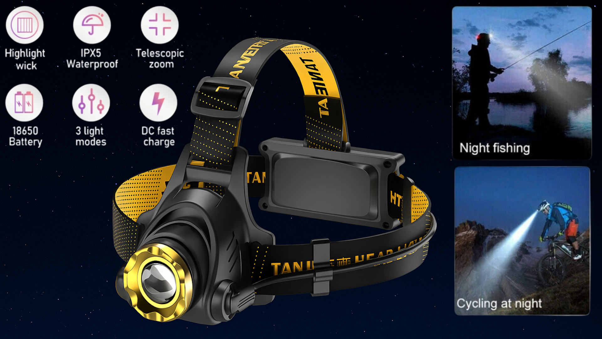 thumbnail video image 2 of Rechargeable Headlamps, 9900 Lumen LED Flashlight Headlamp, Waterproof Head Lights for Forehead, 3 Modes, Head Light for Camping Hiking Fishing, 2 of 12