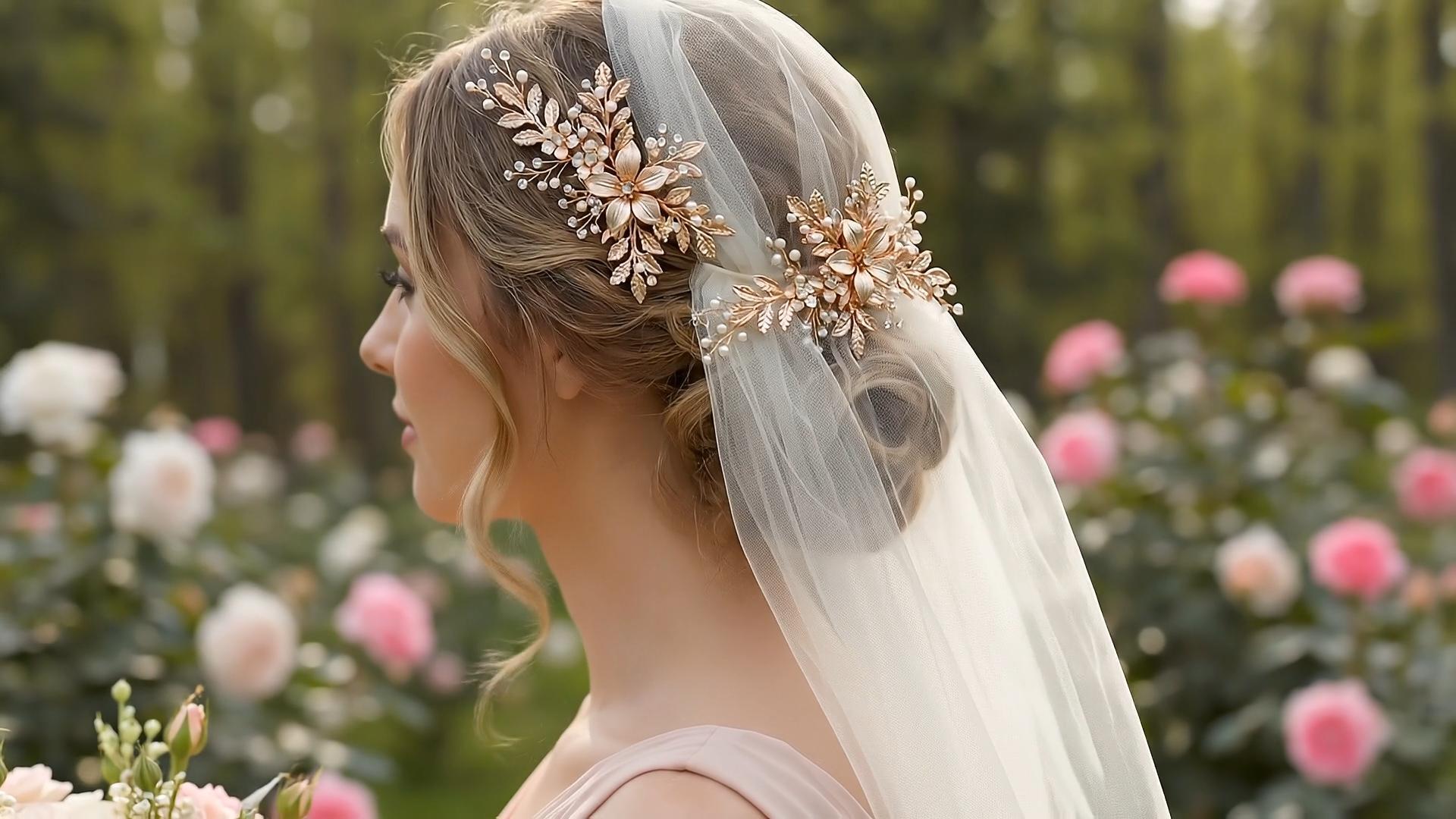 thumbnail video image 2 of Miallo 2 Pcs Wedding Hair Clips for Brides & Bridesmaids, Gold Floral Pearl Crystal Hair Barrettes, Elegant Bridal Headpiece Hair Accessories for Women Prom Party, 2 of 7